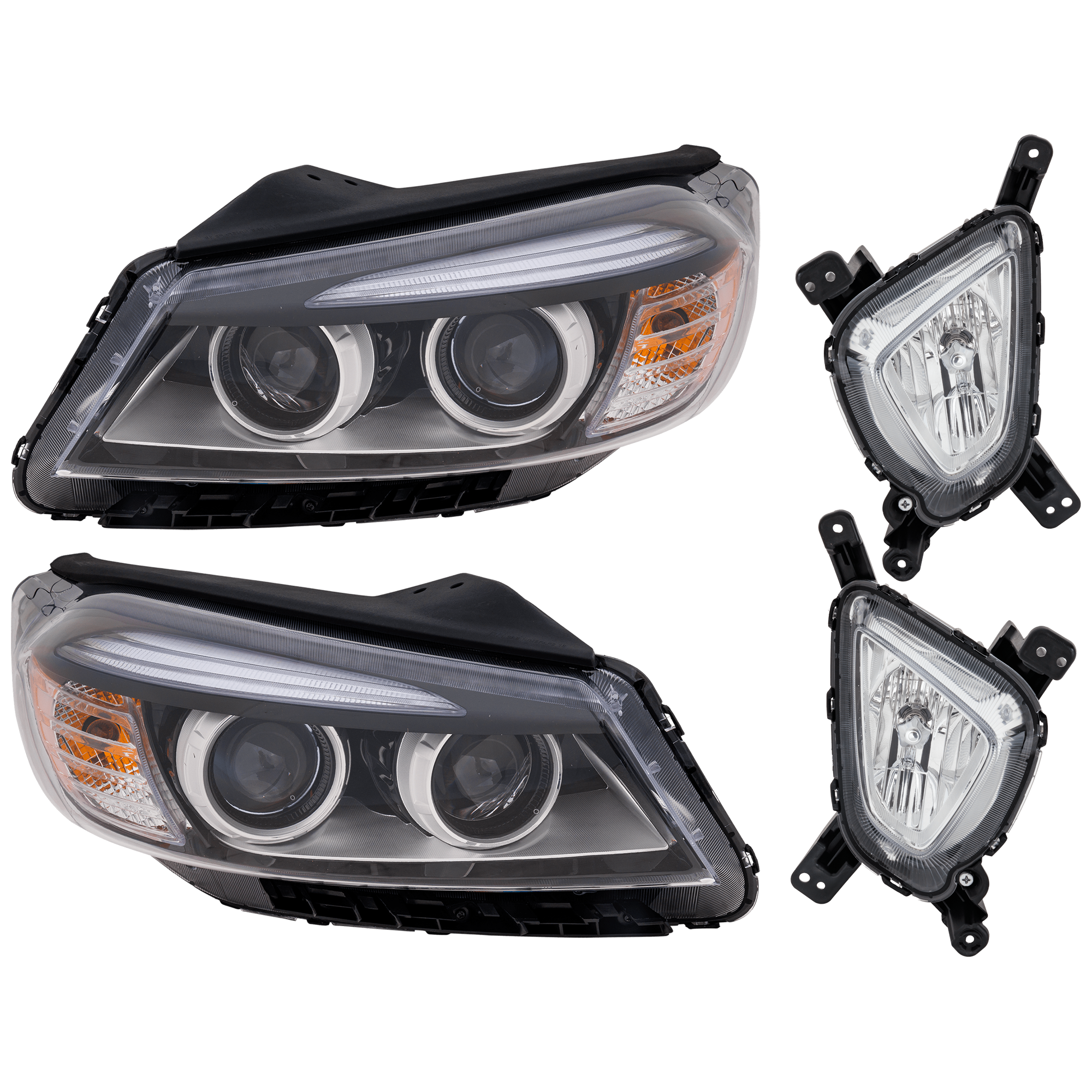 AM SORENTO 16-18 HEAD LAMP RH AND LH 4 pc Kit Assembly Halogen with Fog Light SKU KIT 072126-68 Partslink KI2502185C KI2503185C KI2592137C KI2593137C OEM 92101C6000-92102C6000-92201C60