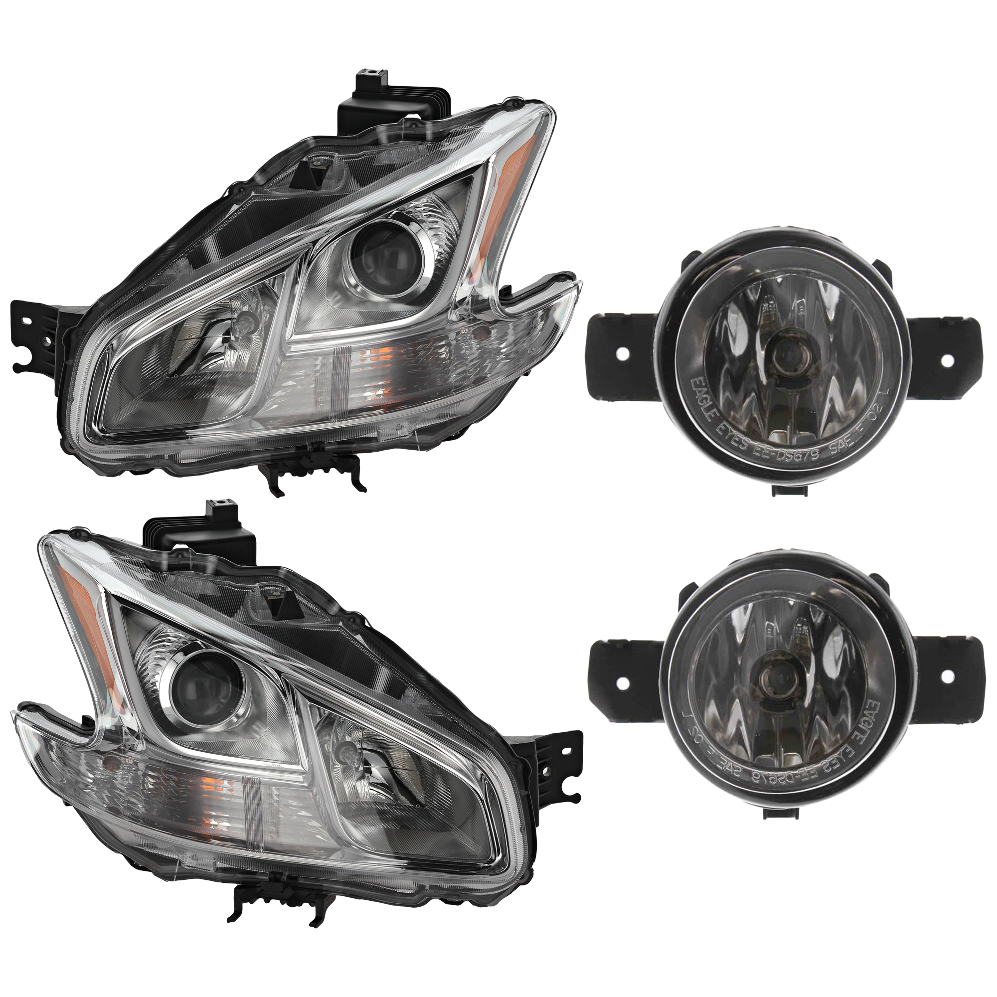 AM MAXIMA 09-14 HEAD LAMP RH AND LH 4 pc Kit Assembly Halogen with Fog Light SKU KIT 072126-71 Partslink NI2502177 NI2503177 NI2593122 NI2593117 NI2592122 NI2592117 OEM 260109N00A 260609N00A 261509B9