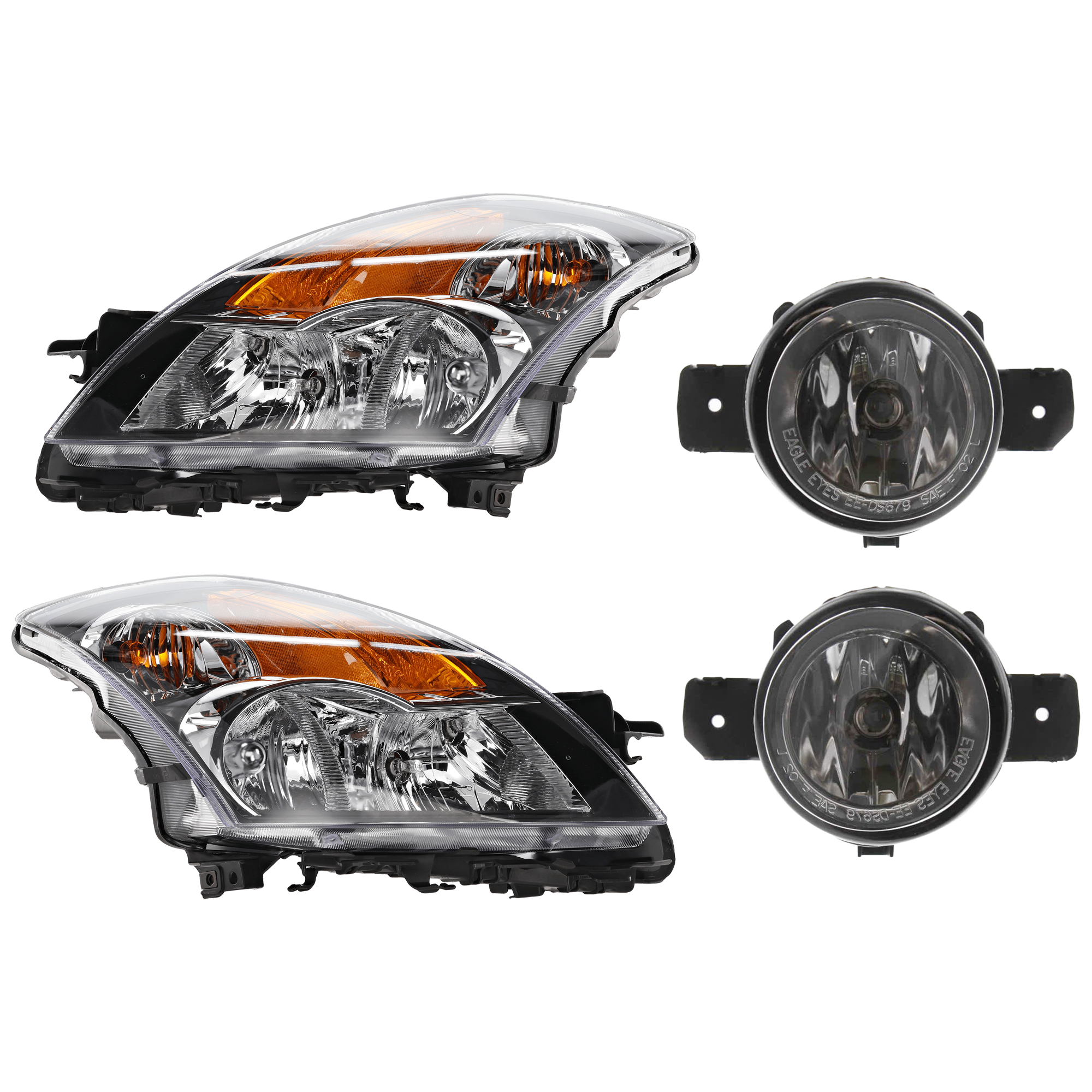 AM ALTIMA 07-09 HEAD LAMP RH AND LH 4 pc Kit Assembly Halogen with Fog Light SKU KIT 072126-74 Partslink NI2502187 NI2503187 NI2593122 NI2593117 NI2592122 NI2592117 OEM 26010JA00B 26060JA00B 261509B9