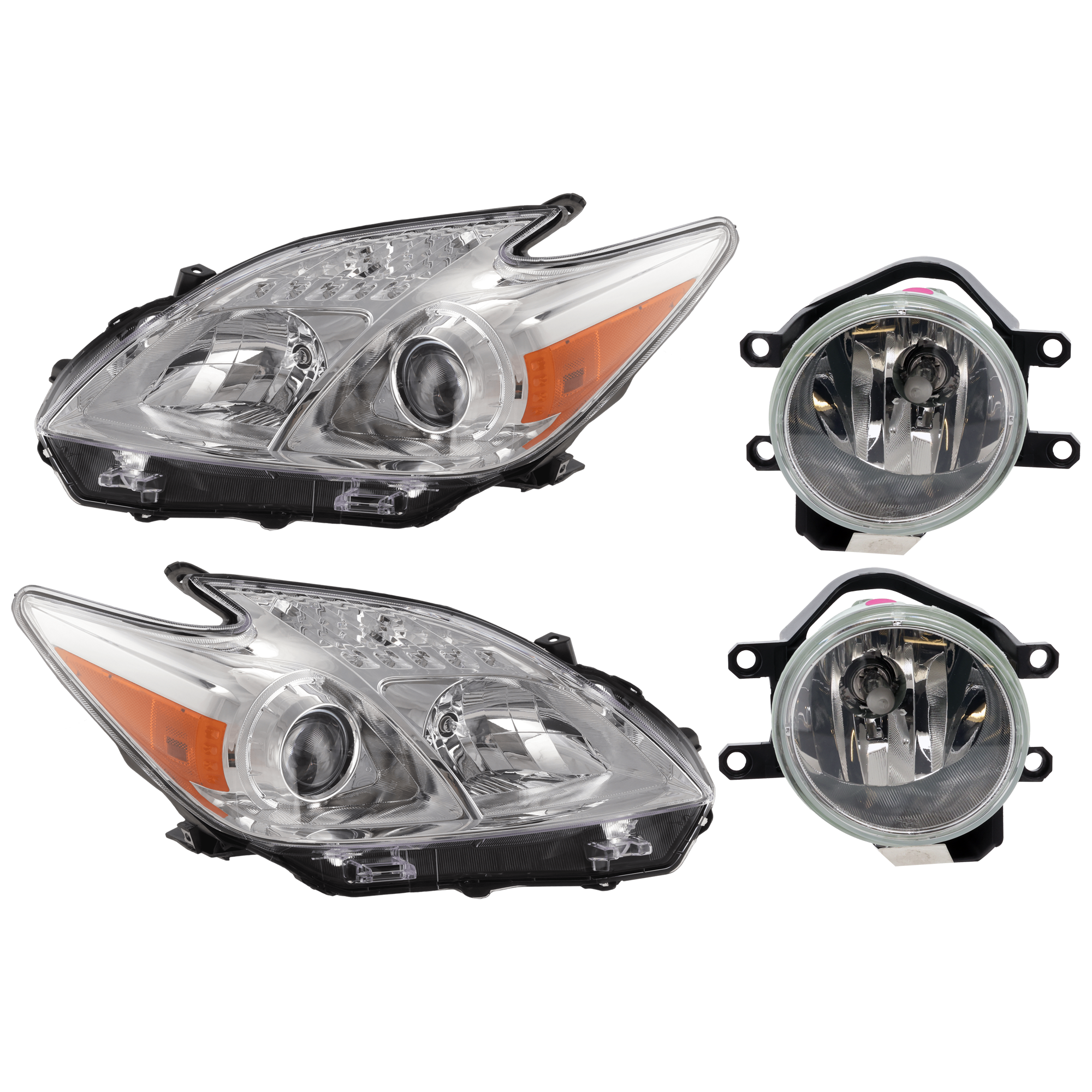 AM PRIUS 12-14 HEAD LAMP RH AND LH 4 pc Kit Assembly Halogen with Fog Light SKU KIT 072126-86 Partslink TO2593126 TO2592126 OEM 8113047520 PFM 8117047520 PFM