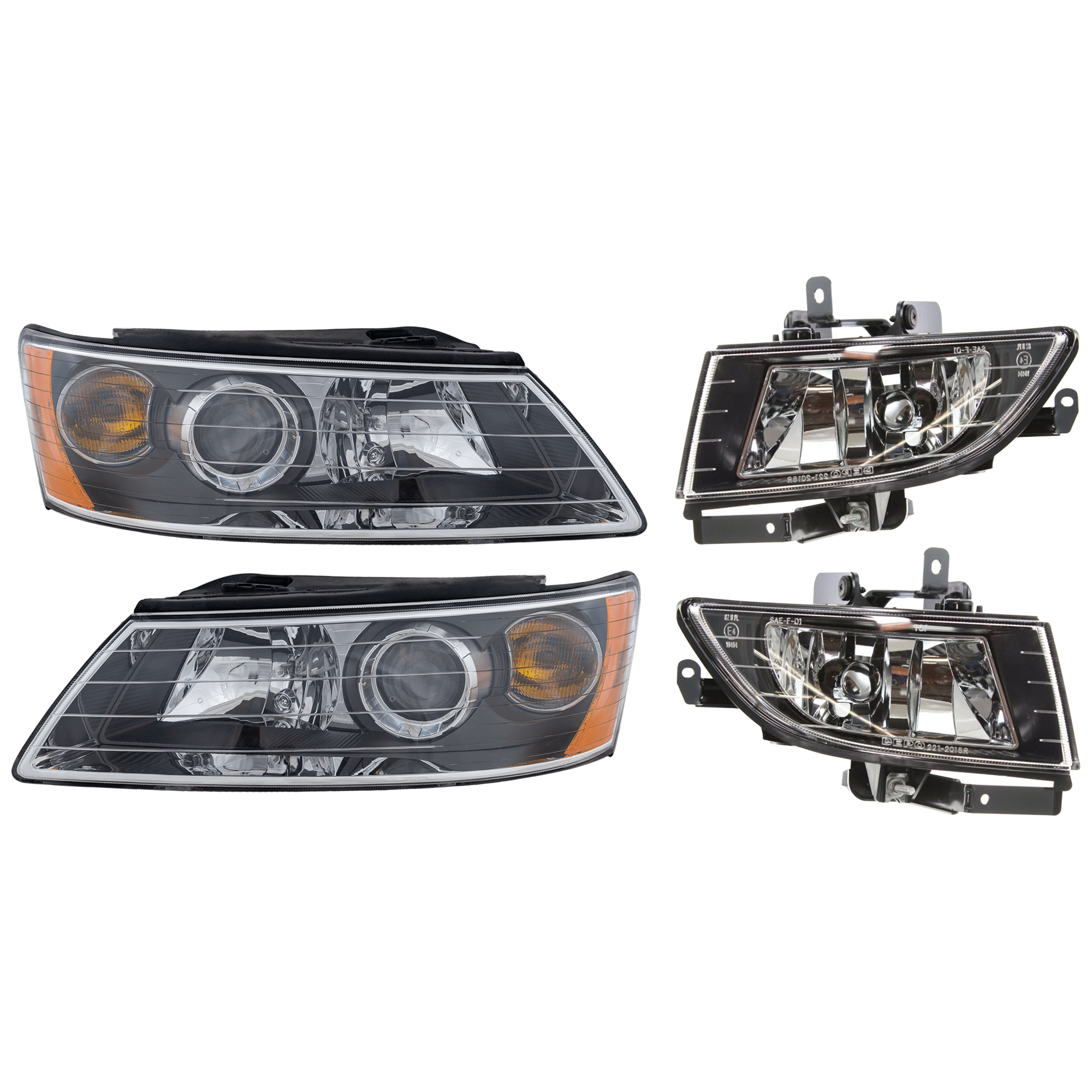 AM SONATA 06-08 HEAD LAMP RH AND LH 4 pc Kit Assembly Halogen with Fog Light SKU KIT 072126-88 Partslink HY2502135 HY2503135 HY2593123 HY2592123 OEM 921010A000-921020A000-922023K0