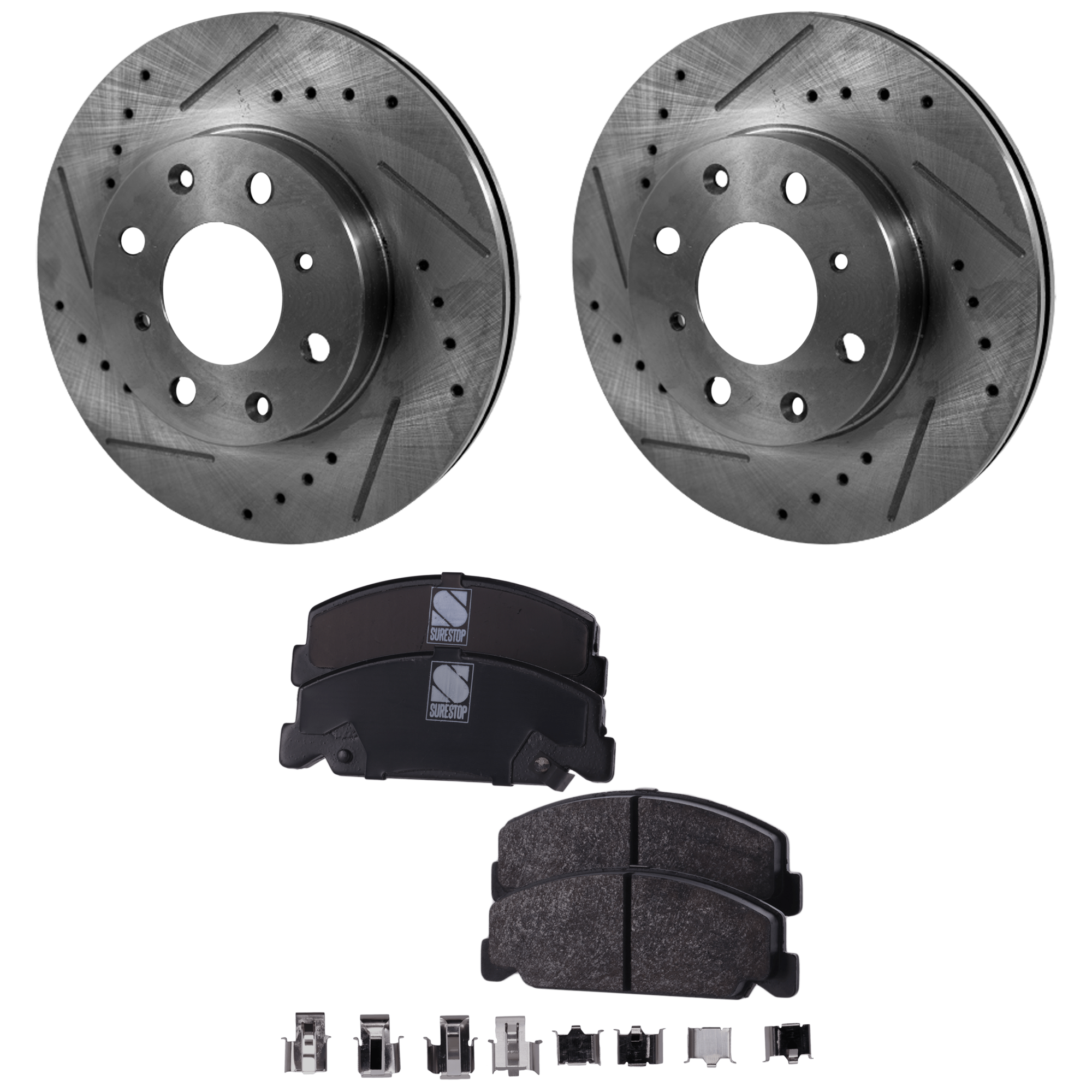 AM CIVIC 90-91 CRX 90-90 FRONT BRAKE DISC AND PAD KIT 2 Wheel Set Cross drilled and Slotted SKU KIT 072222-01 OEM 141-19740-25507-31029-6327