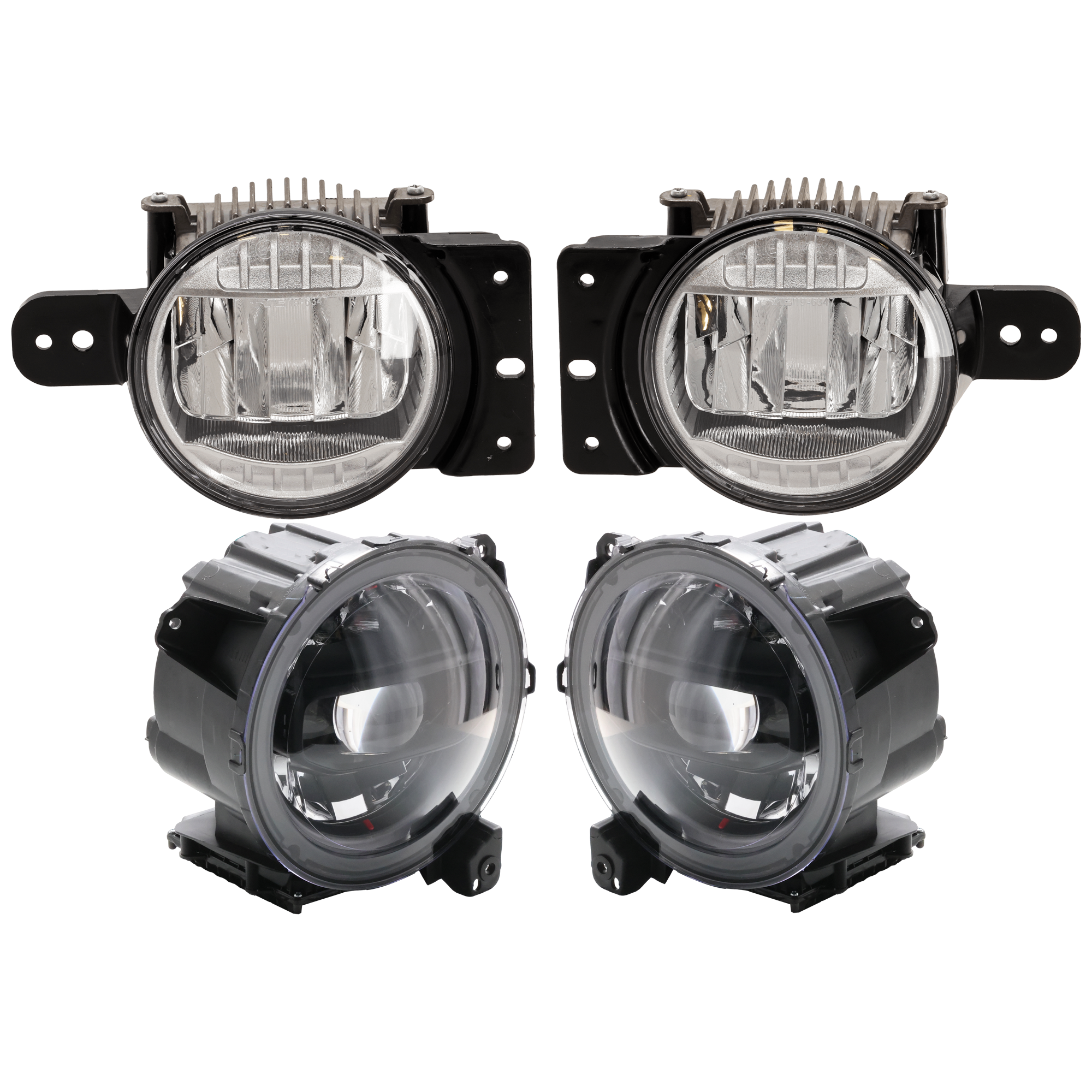 AM GLADIATOR WRANGLER 23-24HEAD LAMP RH AND LH 4 pc Kit Assembly LED with Fog Light SKU KIT 072226-13 Partslink CH2502360C CH2503360C CH2593171C CH2592171C OEM 68596460AB 68596461AB 68504496