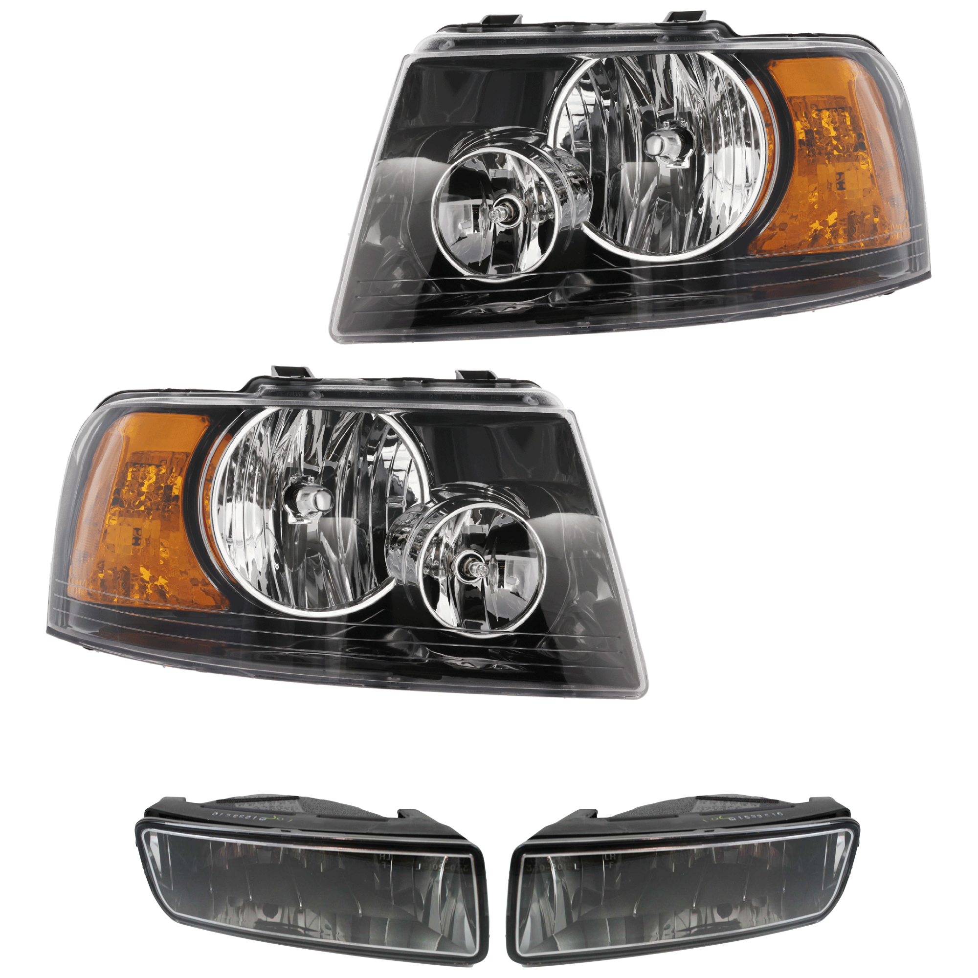 AM EXPEDITION 04-06 HEAD LAMP RH AND LH 4 pc Kit Assembly Halogen with Fog Light SKU KIT 072226-168 OEM 6L1Z13008CA 6L1Z13008DA 4L1Z15