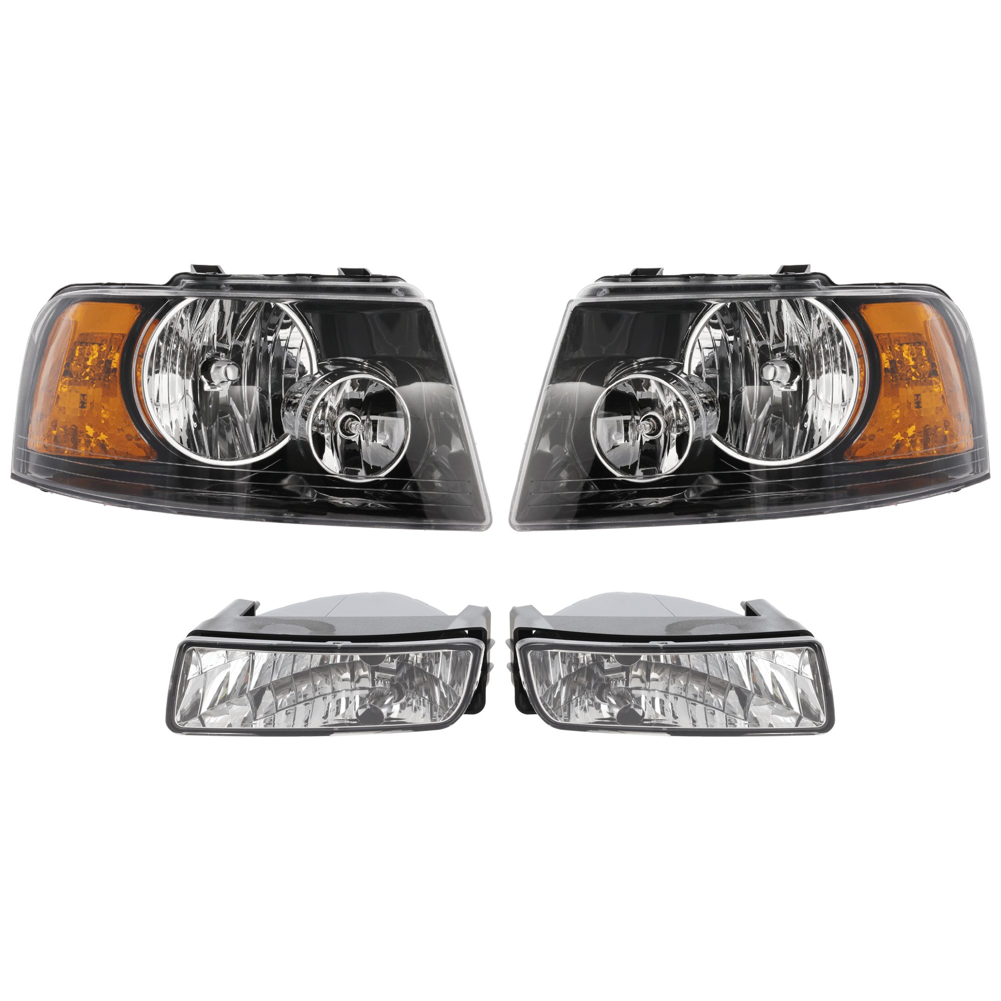 AM EXPEDITION 04-06 HEAD LAMP RH AND LH 4 pc Kit Assembly Halogen with Fog Light SKU KIT 072226-172 Partslink FO2502198 FO2503198 FO2593189 OEM 6L1Z13008CA 6L1Z13008DA 2L1Z15