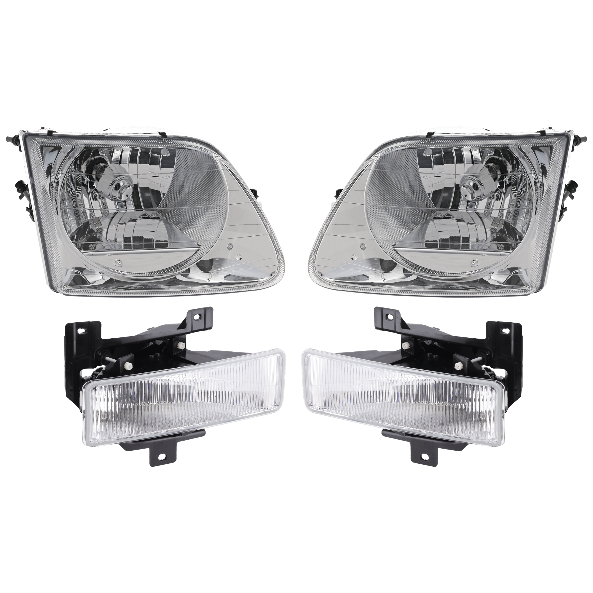 AM F 150-97-01 F 250-97-99 HEAD LAMP RH AND LH 4 pc Kit Assembly Halogen with Fog Light SKU KIT 072226-176 Partslink FO2502182 FO2503182 FO2593114 FO2592114 OEM 3L3Z13008EA 3L3Z13008FA F75Z15