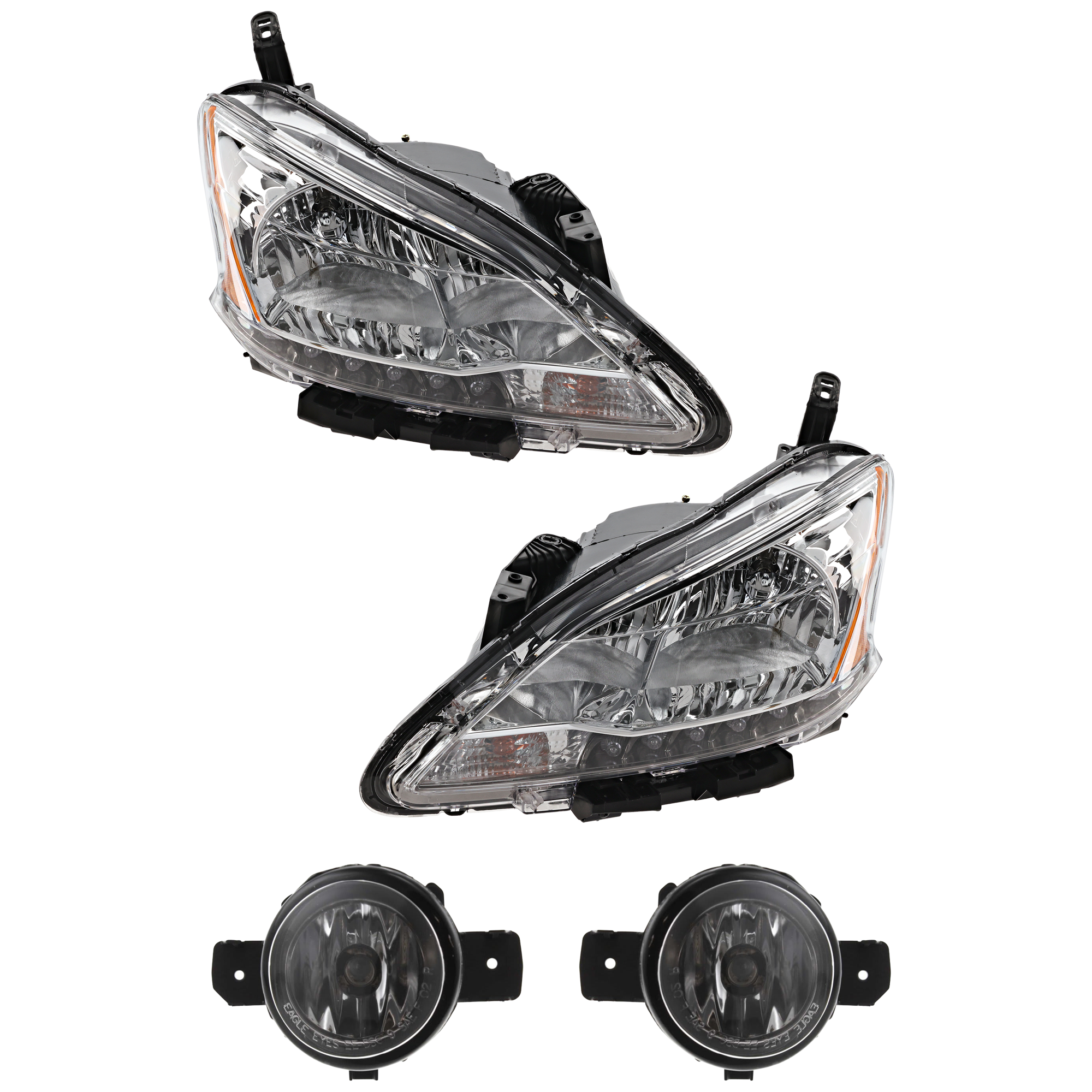 AM SENTRA 13-15 HEAD LAMP RH AND LH 4 pc Kit Assembly Halogen with Fog Light SKU KIT 072226-183 Partslink NI2502216 NI2503216 NI2593122 NI2593117 NI2592122 NI2592117 OEM 260103SG2A 260603SG2A 261509B9