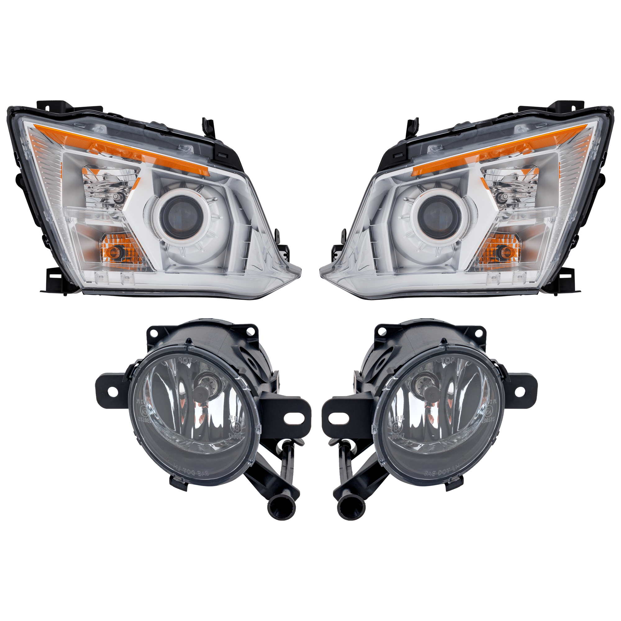 AM SRX 10-13 HEAD LAMP RH AND LH 4 pc Kit Assembly Halogen with Fog Light SKU KIT 072226-184 Partslink GM2502345 GM2503345 GM2593301 GM2592301 OEM 22853872-22853873-94708774-947