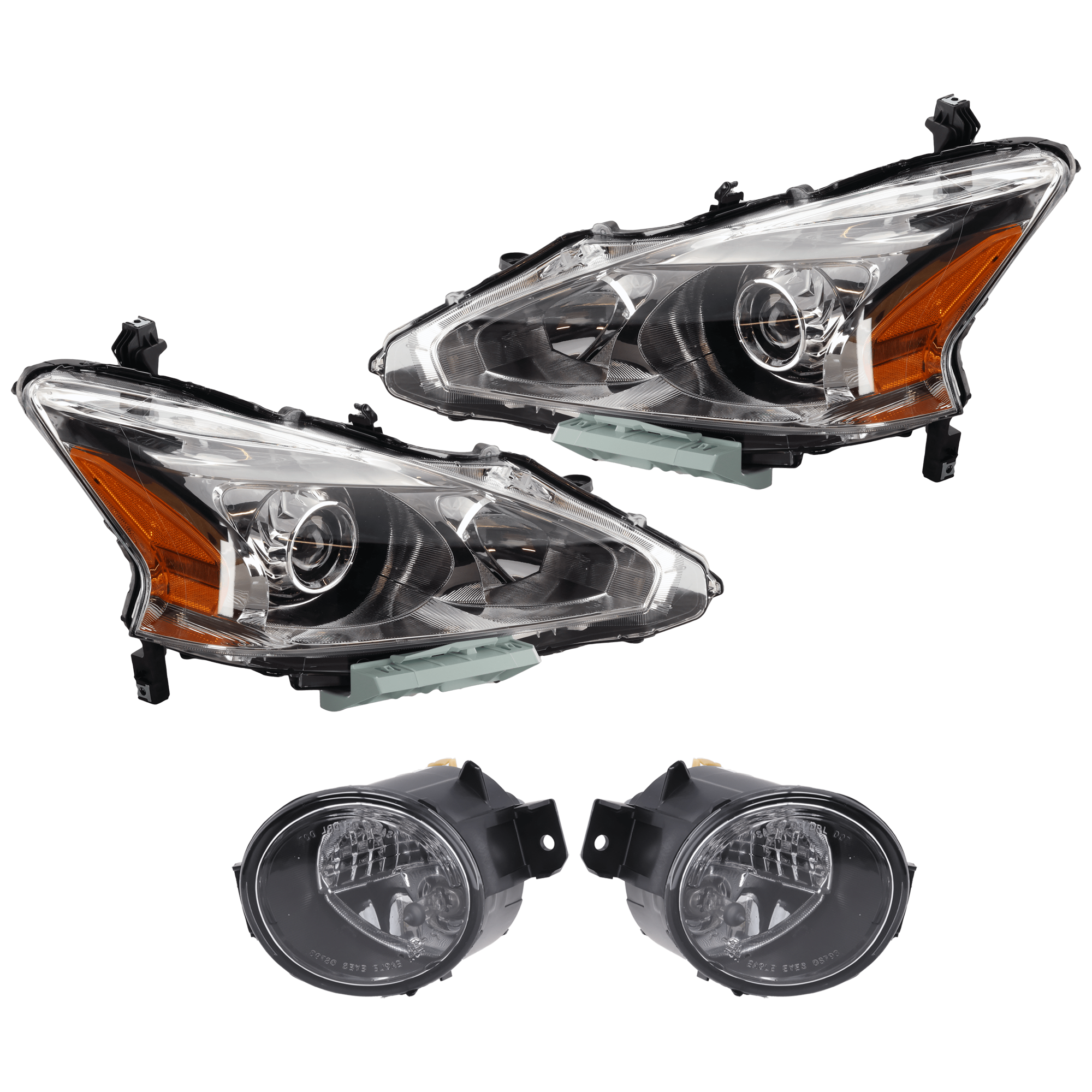 AM ALTIMA 13-15 HEAD LAMP RH AND LH 4 pc Kit Assembly Halogen with Fog Light SKU KIT 072226-52 Partslink NI2502208 NI2503208 NI2593138 NI2592138 OEM 260103TA9A 260603TA9A 261501HA