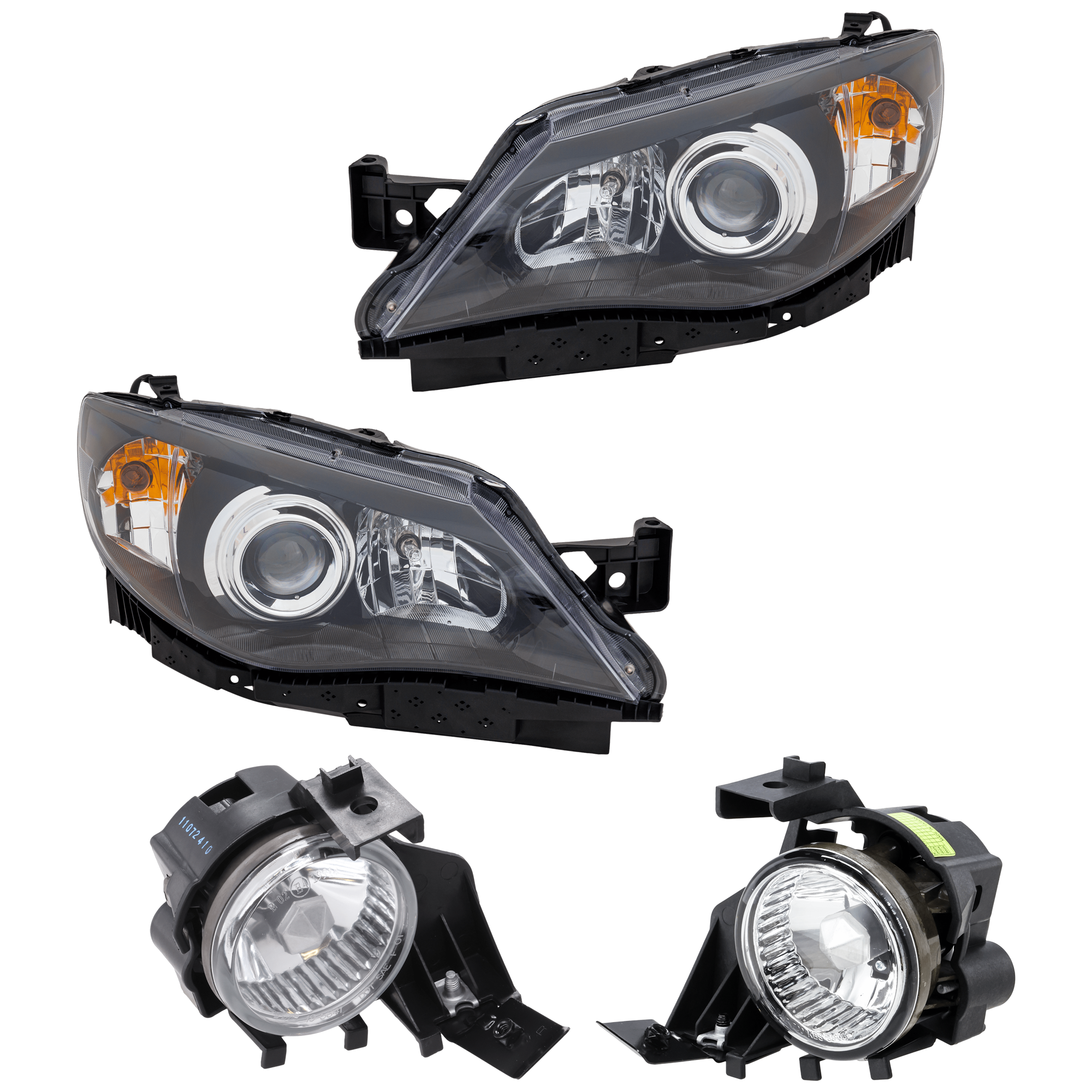 AM IMPREZA 08-11 HEAD LAMP RH AND LH 4 pc Kit Assembly Halogen with Fog Light SKU KIT 072226-74 Partslink SU2502125 SU2503125 SU2593114 SU2592114 OEM 84001FG241-84001FG251-84501FG0