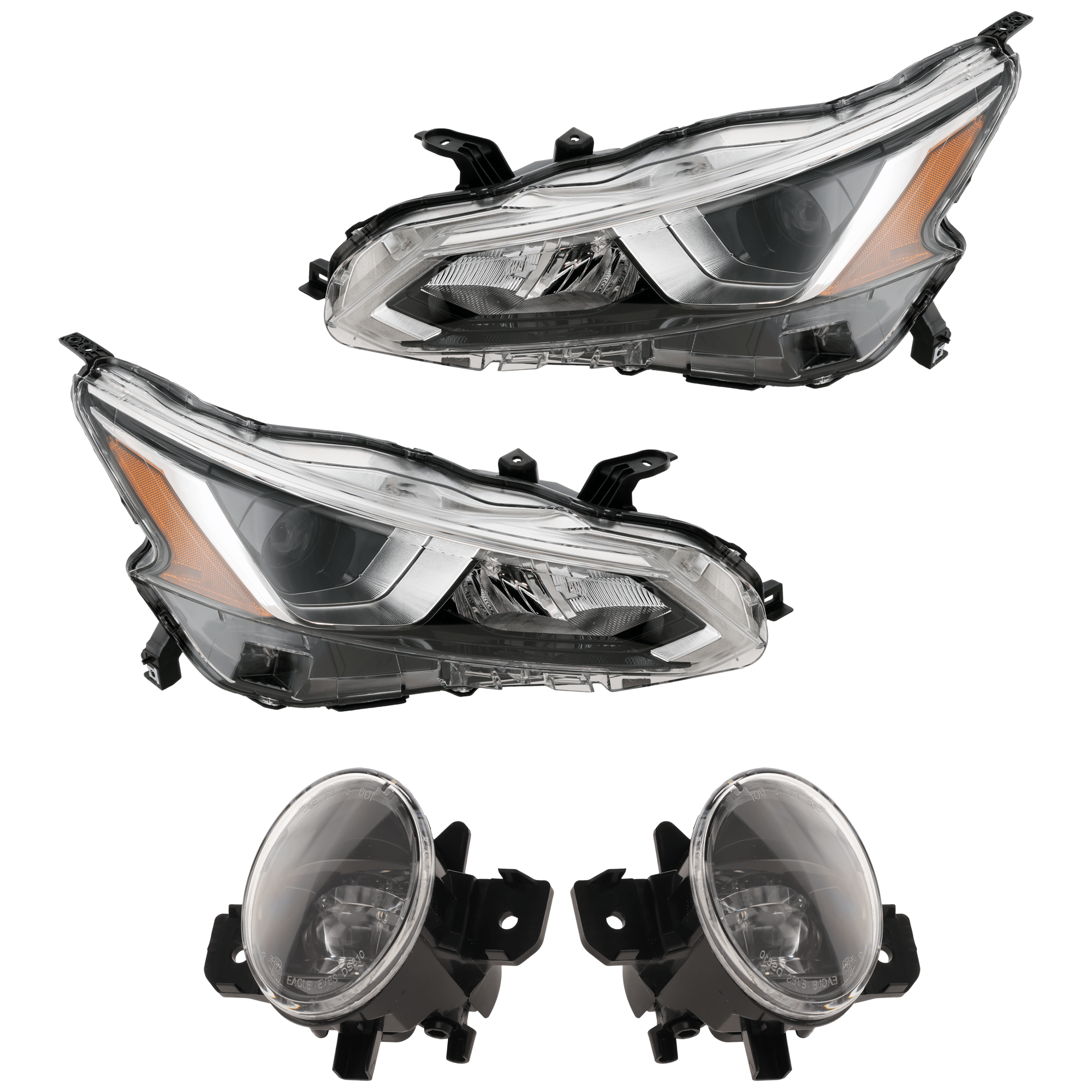 AM ALTIMA 19-21 HEAD LAMP RH AND LH 4 pc Kit Assembly Halogen with Fog Light SKU KIT 072226-75 Partslink NI2502265 NI2503265 NI2593140 NI2592140 OEM 260106CA0A 260606CA0A 261506CA