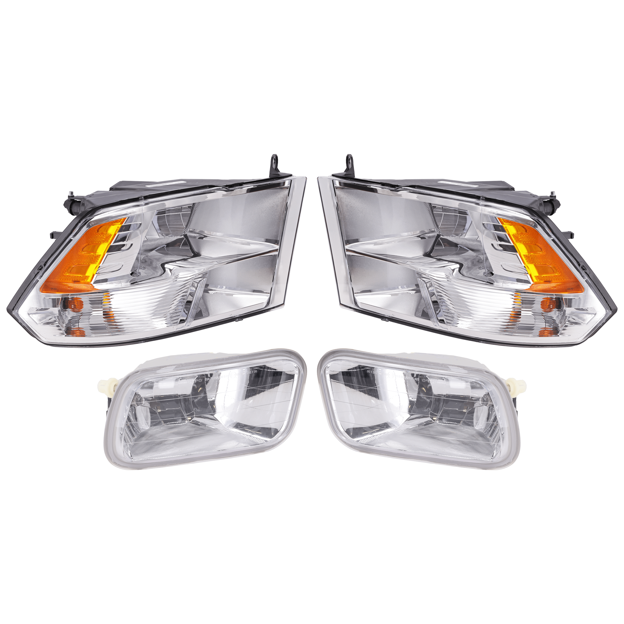 AM RAM 2500 RAM 3500-13-18 HEAD LAMP RH AND LH 4 pc Kit Assembly Halogen with Fog Light SKU KIT 072226-80 OEM 68096438AJ 68096439AJ 55372734