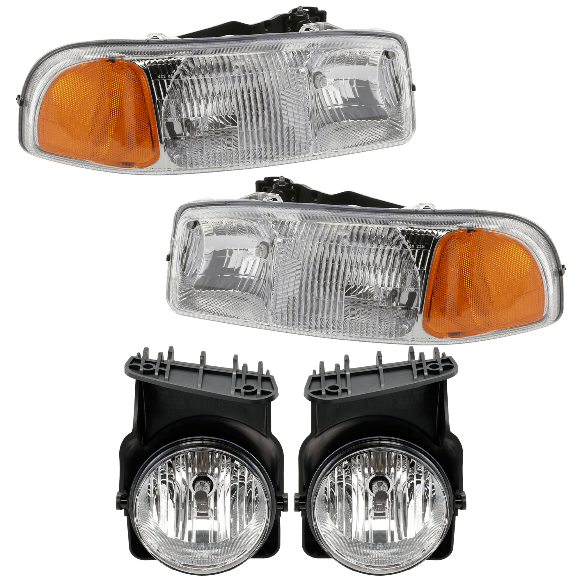 AM SIERRA 1500 SIERRA 2500 HD 05-06 HEAD LAMP RH AND LH 4 pc Kit Assembly Halogen with Fog Light SKU KIT 072226-91 Partslink GM2502188 GM2503188 GM2593154 GM2592154 OEM 15850351-15850352-15776381-157