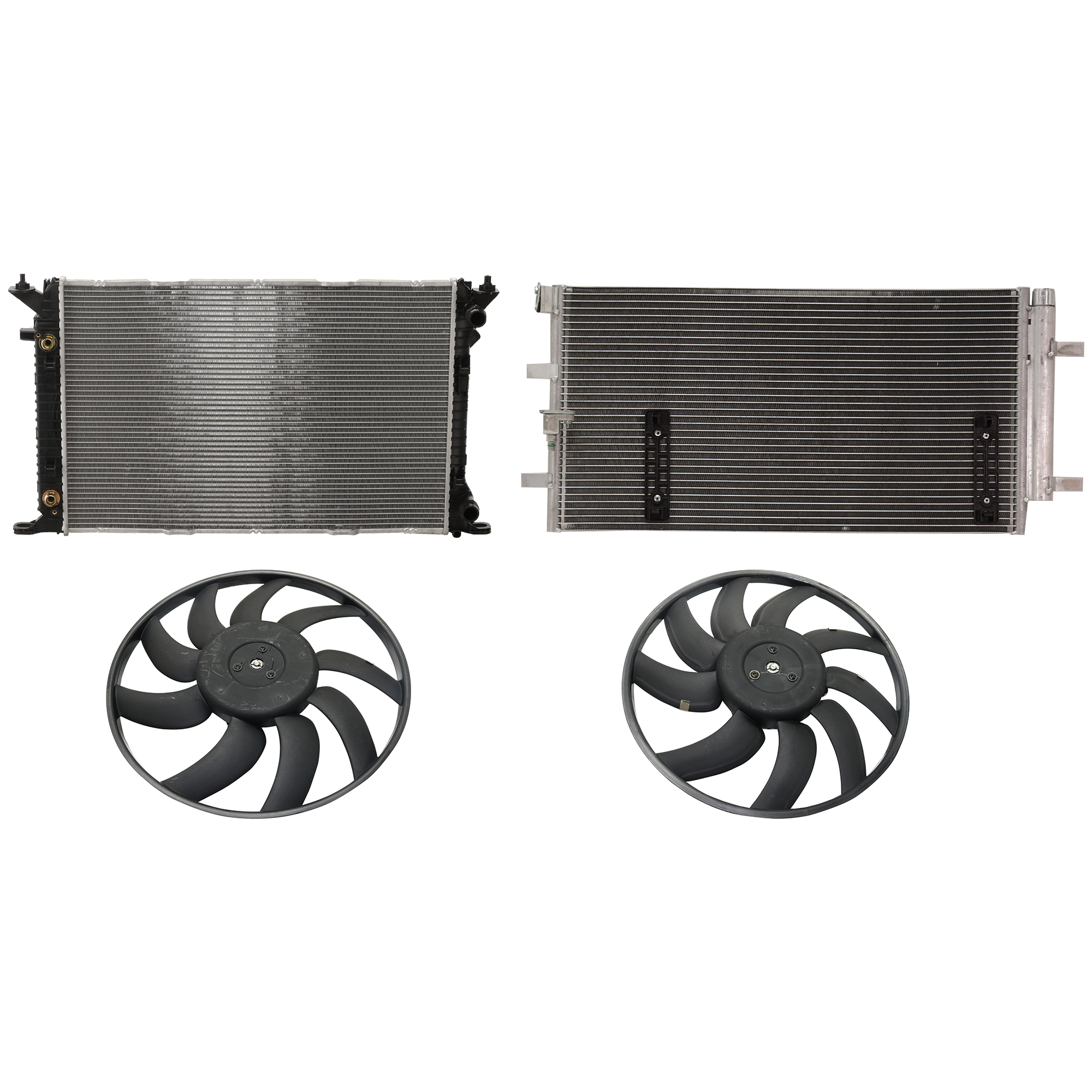 AM A4-09-16 A5-10-12 A C CONDENSER RADIATOR COOLING FAN KIT 4 pc kit 2.0L Eng. 4 Cyl. SKU KIT 072324-05 Partslink AU3030132 AU3010145 OEM 8K0260403AF 8K0959455T 8K09594