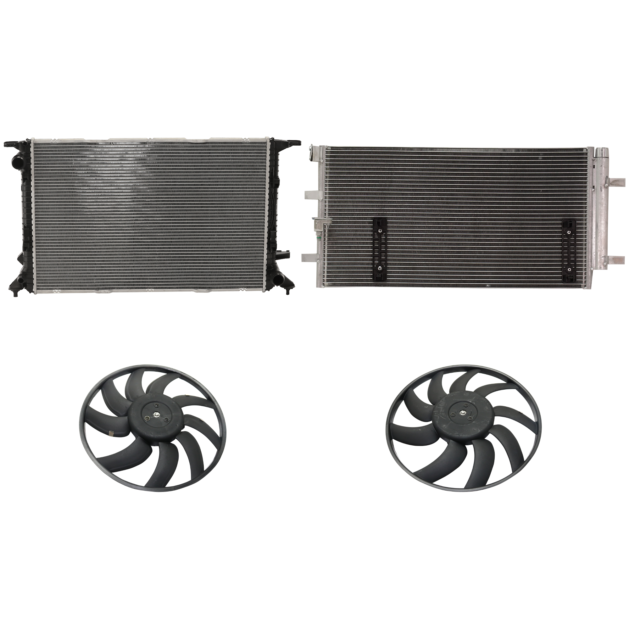 AM A5 QUATTRO 08-10 A C CONDENSER RADIATOR COOLING FAN KIT 4 pc kit 3.2L Eng. 6 Cyl. SKU KIT 072324-06 Partslink AU3030132 AU3010148 OEM 8K0260403AF 8K0959455T 8K09594