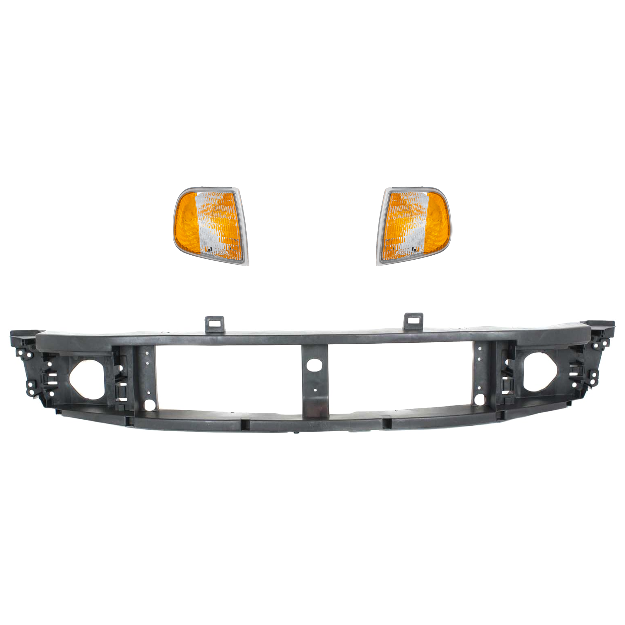 AM F 150-97-03 EXPEDITION 97-02 HEADER PANEL 3 pc Kit Grille Mounting Panel with Corner Light SKU KIT 072324-168 Partslink FO1220210 FO2551118 FO2550118 OEM F85Z8A284BA F75Z13200AC F75Z13