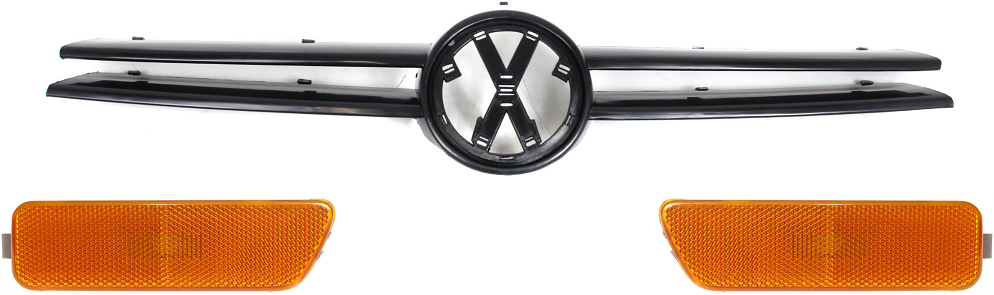 AM GOLF 99-06 GTI 06-07 GRILLE 3 pc Kit Primed New Body Style with Side Marker SKU KIT 072324-171 Partslink VW1200124 VW2551104 VW2550104 OEM 1J0853653CGRU 1JM945072-1JM945
