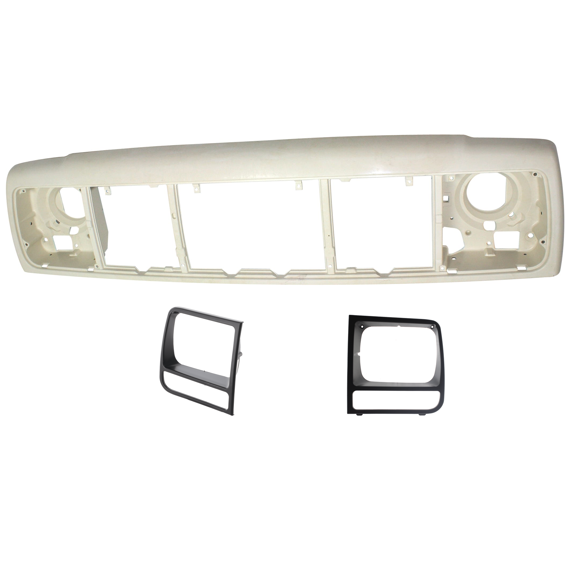 AM CHEROKEE 97-01 HEADER PANEL 3 pc Kit Thermoplastic PTM with Headlight Door SKU KIT 072324-175 Partslink CH1220115 CH2512157 CH2513157 OEM 55055233AF 55055233AE 55055137