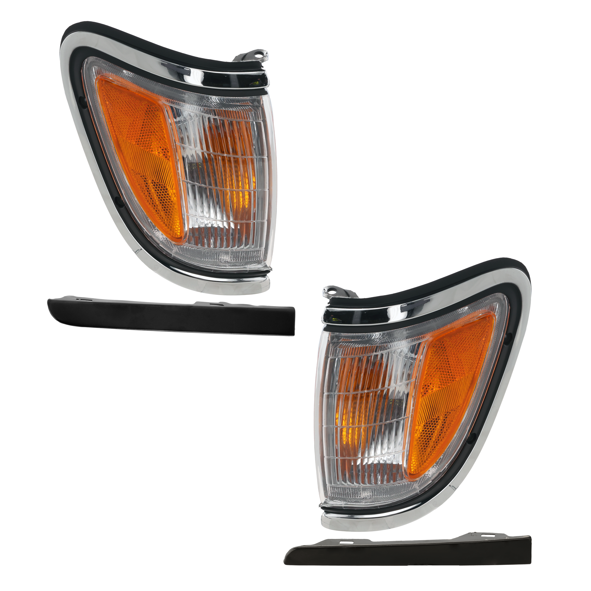 AM TACOMA 95-97 CORNER LAMP RH AND LH 4 pc kit Assembly w Chrome Trim with Headlight Filler SKU KIT 072324-180 Partslink TO2520143 TO2521143 TO1088106 TO1089106 OEM 8161004040-8162004040-52513350