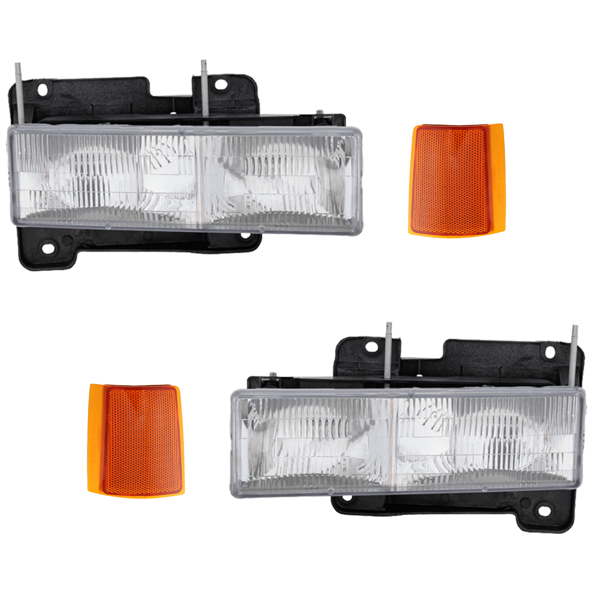 AM GMC C K FULL SIZE PICKUP 94-02 HEAD LAMP RH AND LH 4 pc kit Composite Assembly Halogen with Reflector SKU KIT 072324-181 Partslink GM2502101 GM2503101 GM2550148 GM2551148 OEM 15034929-15034930-5977463-5977