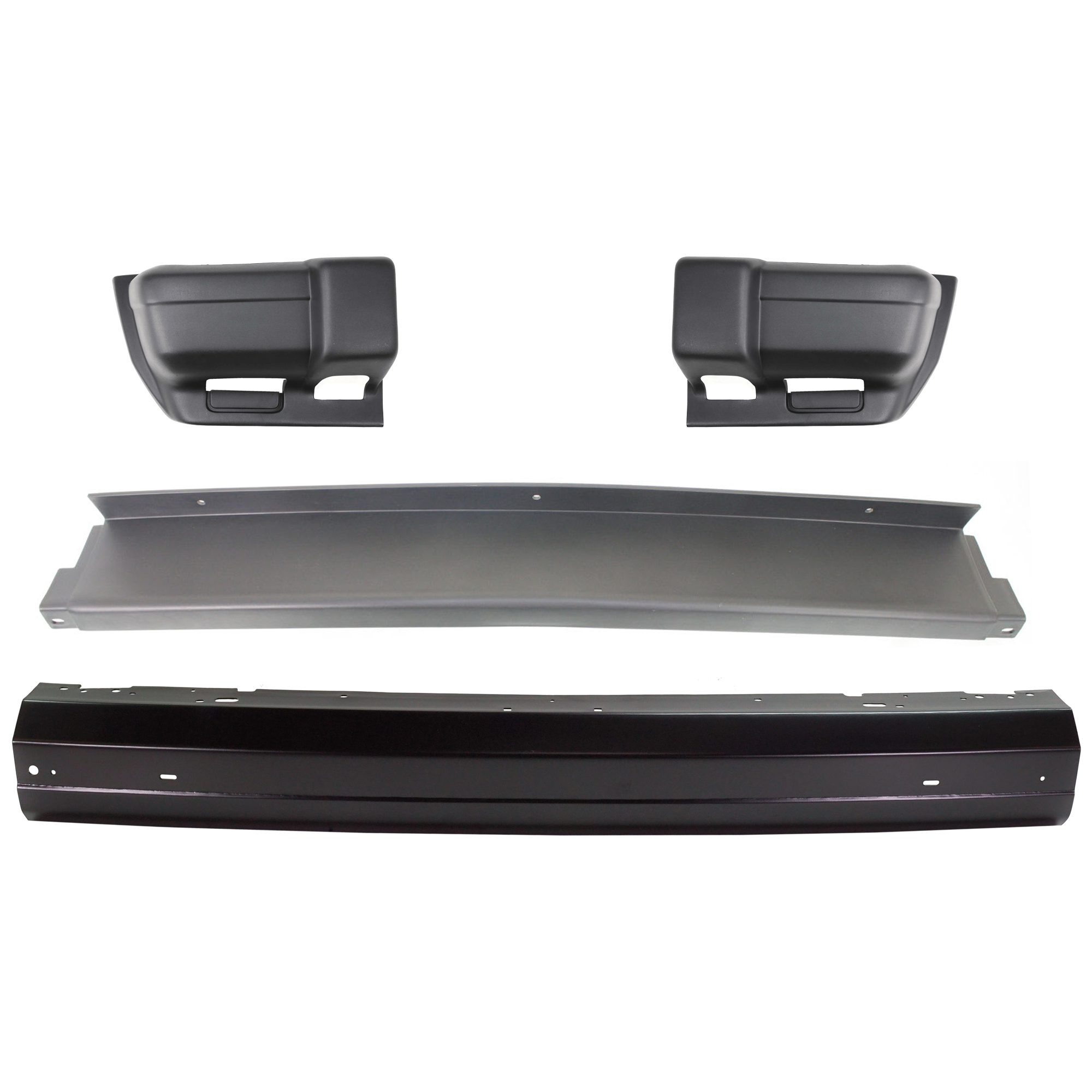AM CHEROKEE 97-01 FRONT BUMPER 4 pc kit Face Bar Black USA Canada Built with Bumper End and Valance SKU KIT 072324-185 Partslink CH1002257 CH1005126 CH1004126 CH1092112 OEM 5019155AA 5DY40DX9-5DY41DX9AC