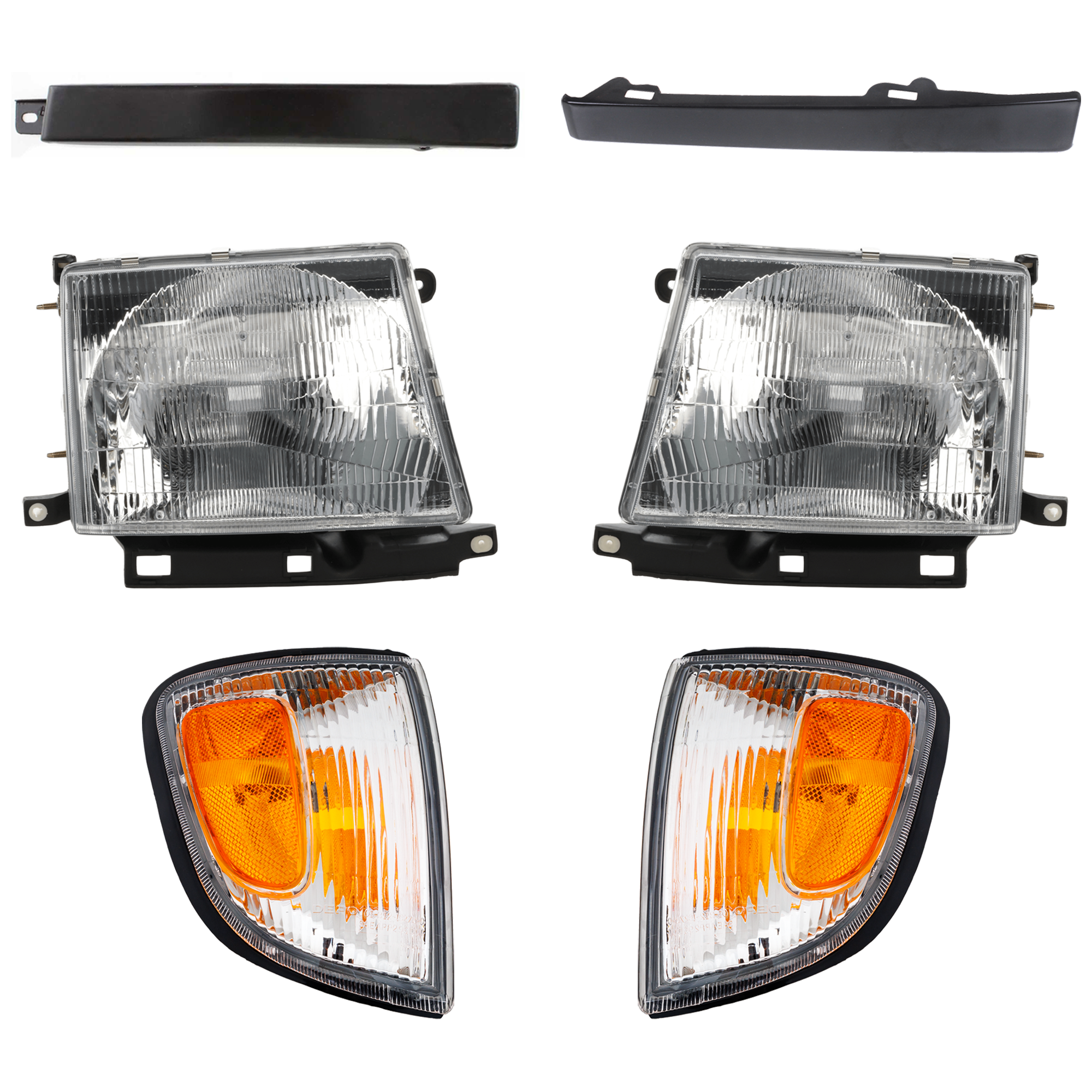 AM TACOMA 97-00 HEAD LAMP RH AND LH 6 pc kit Assembly Halogen Composite with Bumper Filler and Corner Light SKU KIT 072324-200 Partslink TO2502120 TO2503120 TO1088102 TO1089102 TO2520155 TO2521155 OEM 8111004090-8115004090-52513350
