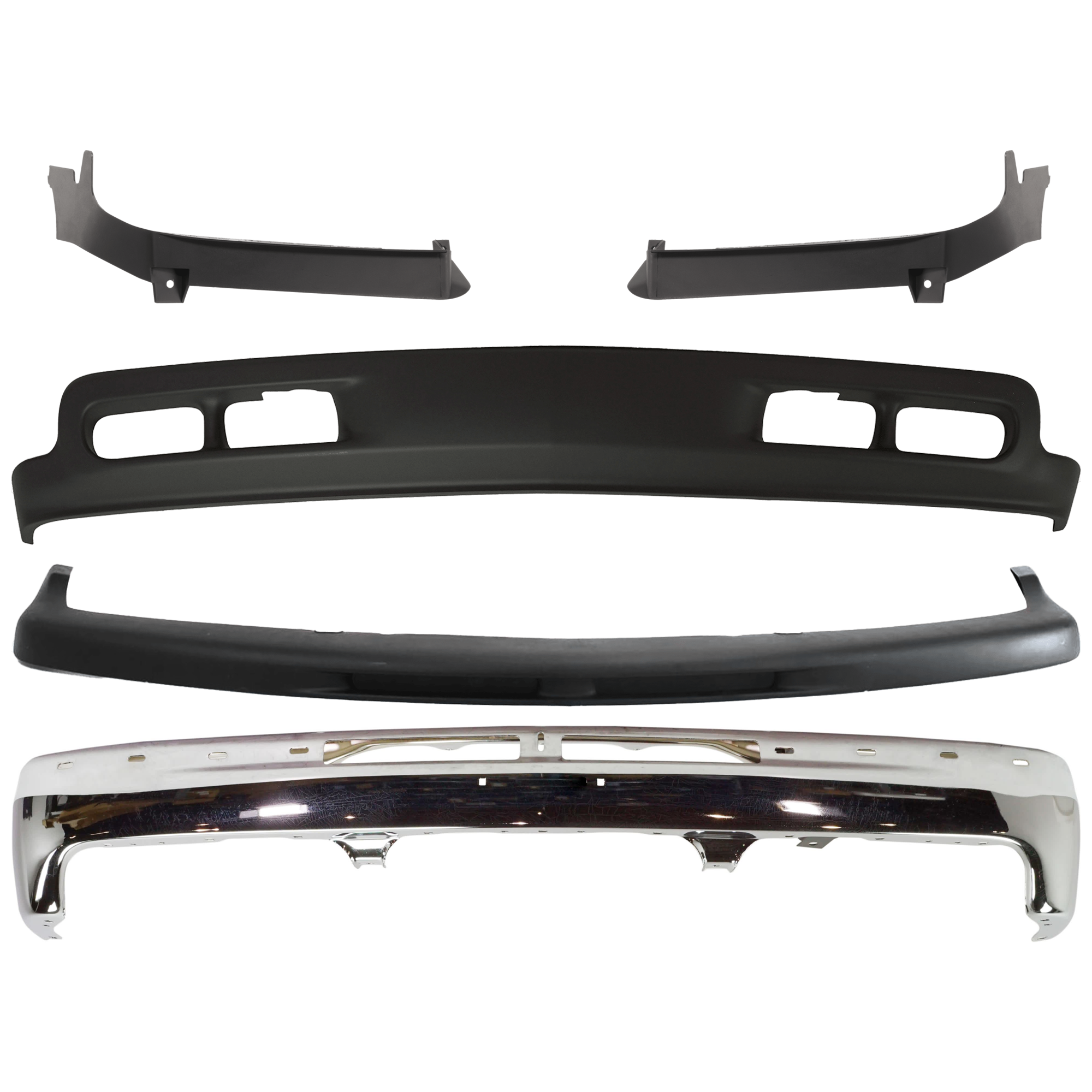 AM SILVERADO 99-02 TAHOE 00-06 FRONT BUMPER 5 pc kit Chrome w Bumper Trim and Valance SKU KIT 072324-218 Partslink GM1003127 GM1051103 GM1088166 GM1089166 GM1092167 OEM 12336026 PFM 15050703-15035437