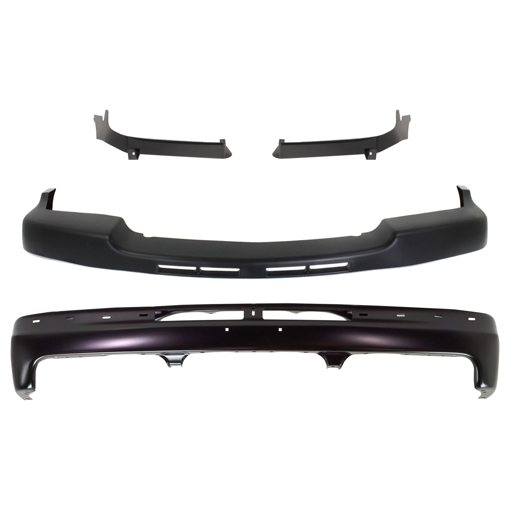 AM SILVERADO 99-02 TAHOE 00-06 FRONT BUMPER 4 pc kit w Bumper Trim Primed w o Mounting Brackets SKU KIT 072324-224 Partslink GM1002375 GM1051106 GM1089166 GM1088166 OEM 12335826 PFM 15746399-15035438