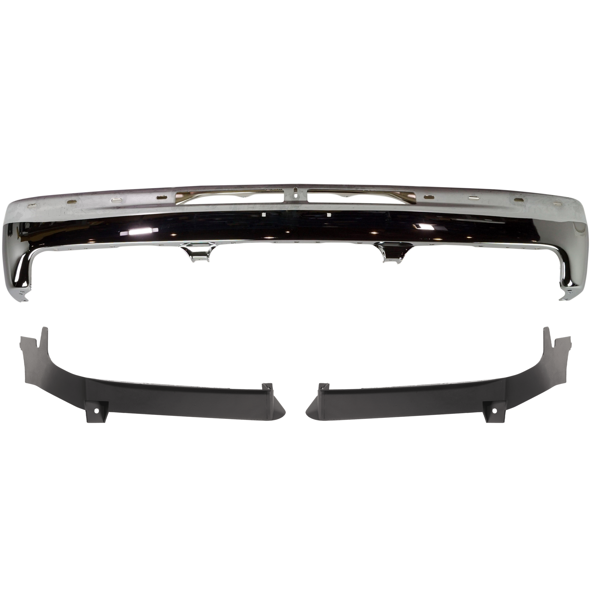 AM SILVERADO 99-02 TAHOE 00-06 FRONT BUMPER 3 pc kit w Bumper Trim Chrome w o Bracket SKU KIT 072324-225 Partslink GM1002376 GM1089166 GM1088166 OEM 12336026-15035438-15035437