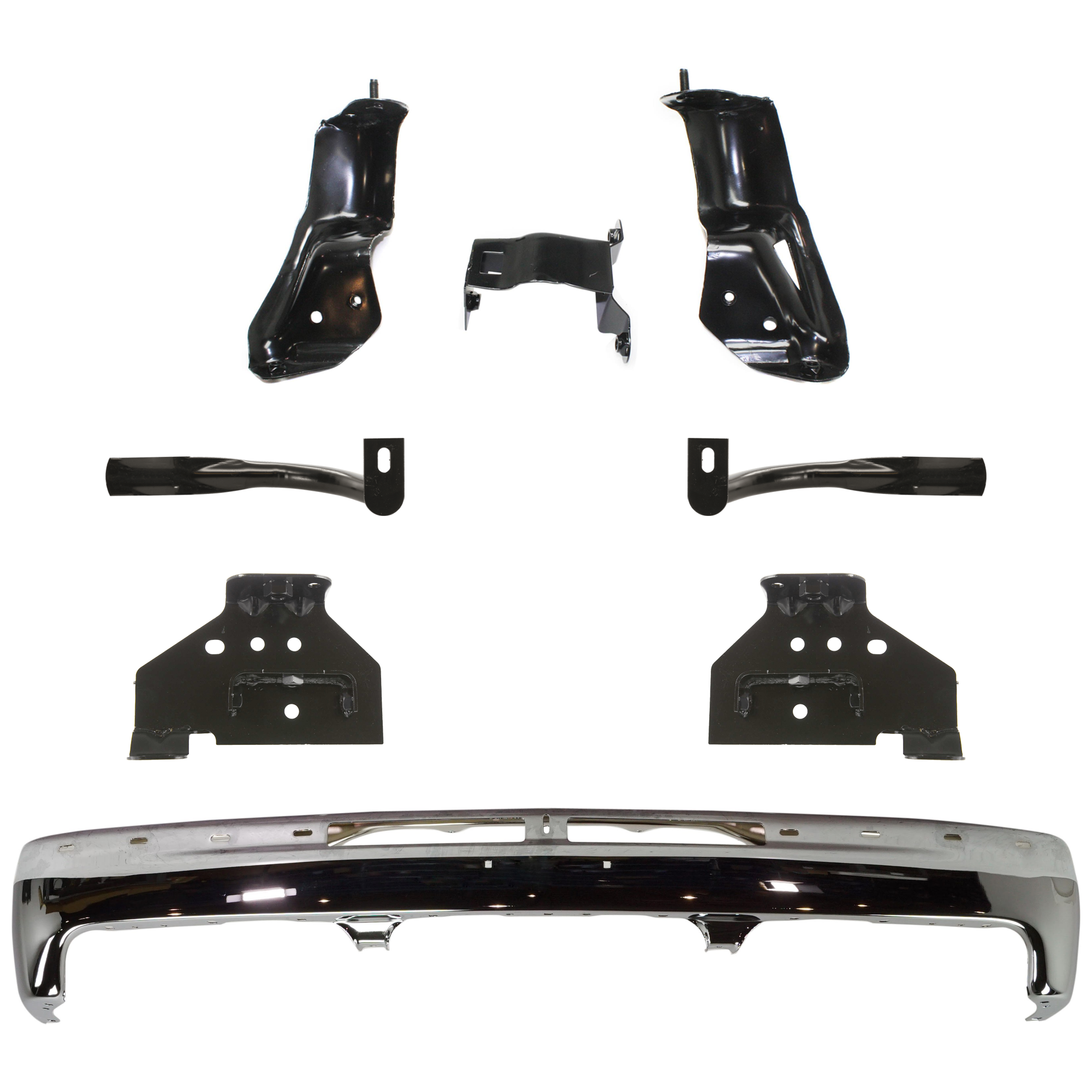 AM SILVERADO 99-02 TAHOE 00-06 FRONT BUMPER 6 pc kit w Bumper Bracket Chrome w o Bracket SKU KIT 072324-227 Partslink GM1002376 GM1061102 GM1067129 GM1066129 GM1067131 GM1066131 OEM 12336026 Performance 15705658