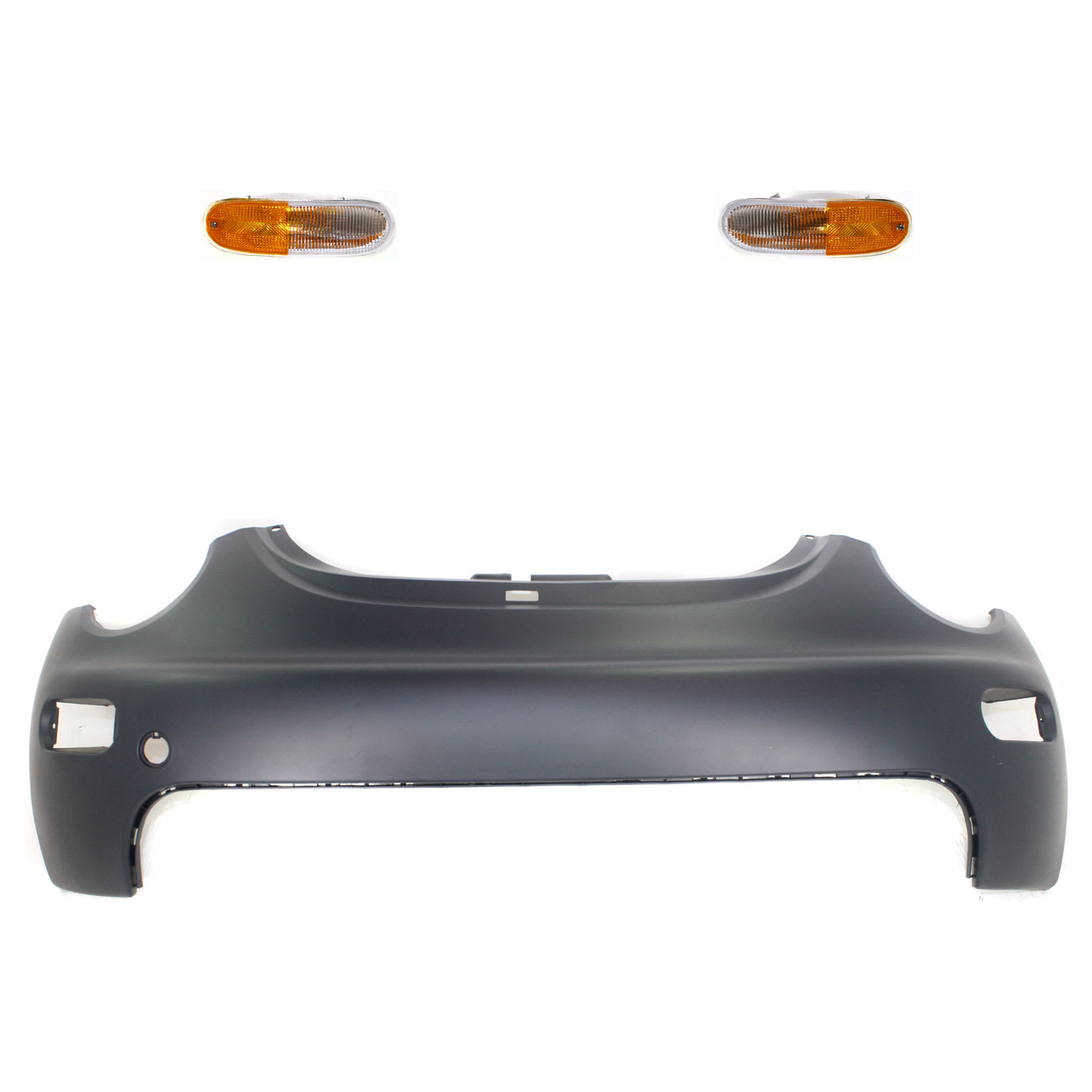 AM BEETLE 98-98 FRONT BUMPER COVER 3 pc kit w Turn Signal Light Primed Hatchback SKU KIT 072324-228 Partslink VW1000134 VW2520103 VW2521103 OEM 1C0807221CGRU 1C0953155L 1C095