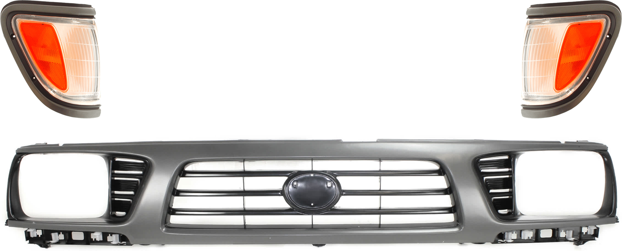 AM TACOMA 95-97 GRILLE 3 pc Kit w Corner Light Painted Gray Shell Painted Black Insert 4WD SKU KIT 072324-247 Partslink TO1200198 TO2521144 TO2520144 OEM 5310035310-8161004030-81620040