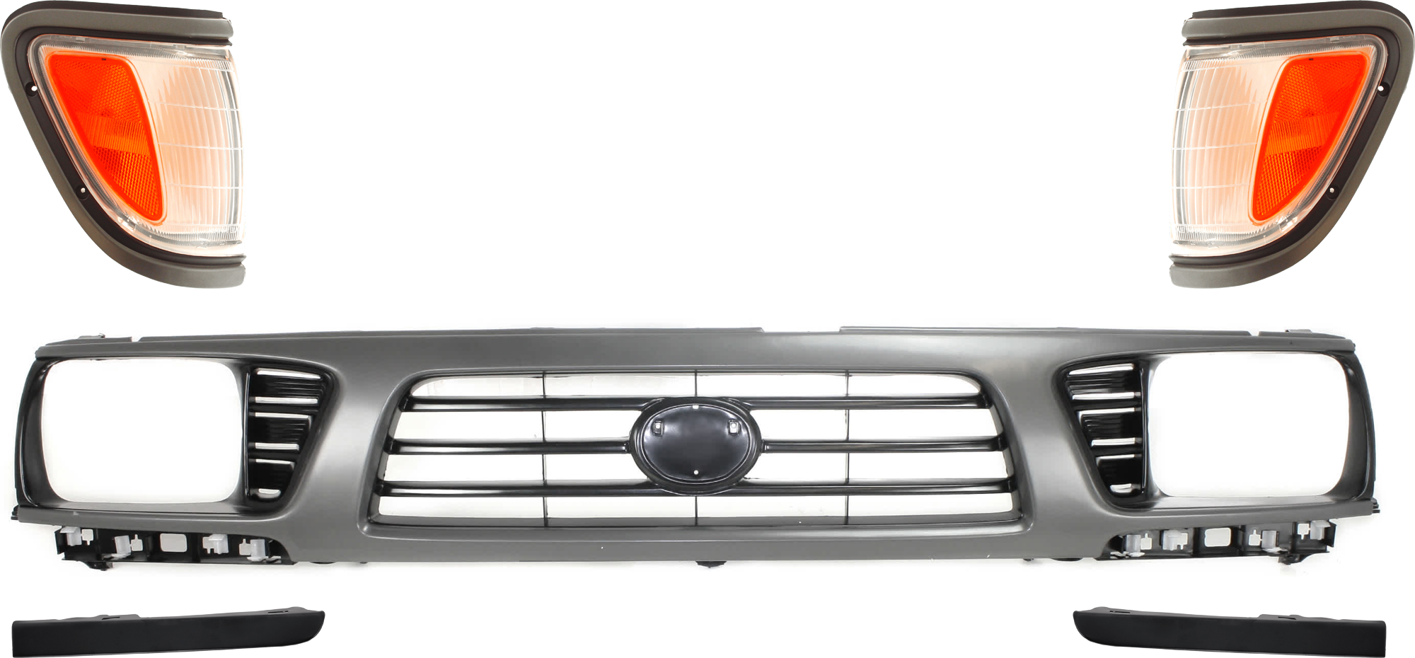 AM TACOMA 95-97 GRILLE 5 pc Kit w Corner Light and Headlight Filler Painted Gray Shell Painted Black Insert 4WD SKU KIT 072324-248 Partslink TO1200198 TO2521144 TO2520144 TO1089106 TO1088106 OEM 5310035310-8161004030-81620040
