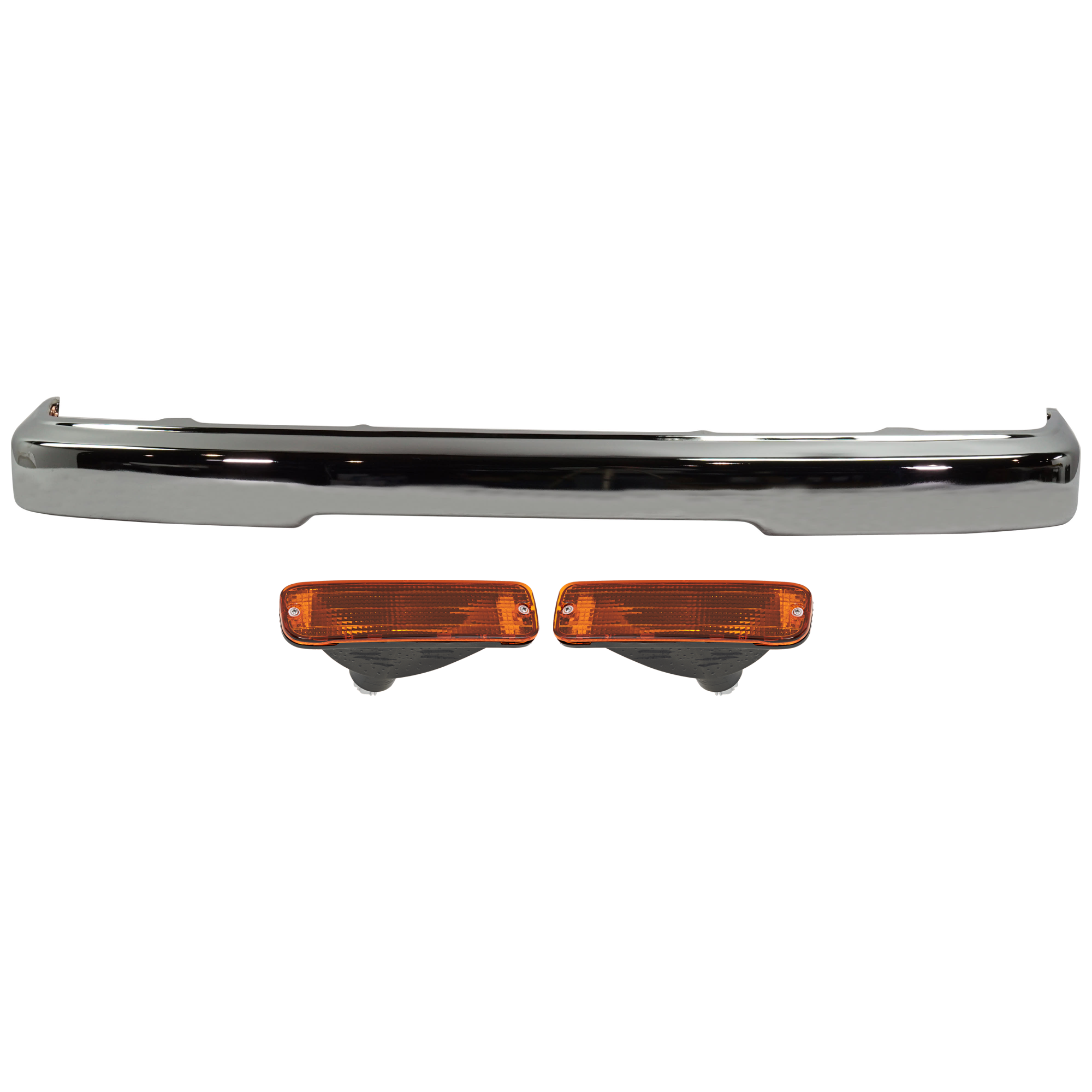 AM TACOMA 95-97 FRONT BUMPER 3 pc kit w Turn Signal Light Chrome 4WD SKU KIT 072324-252 Partslink TO1002156 TO2531122 TO2530122 OEM 5210104080-8151035110-81520351
