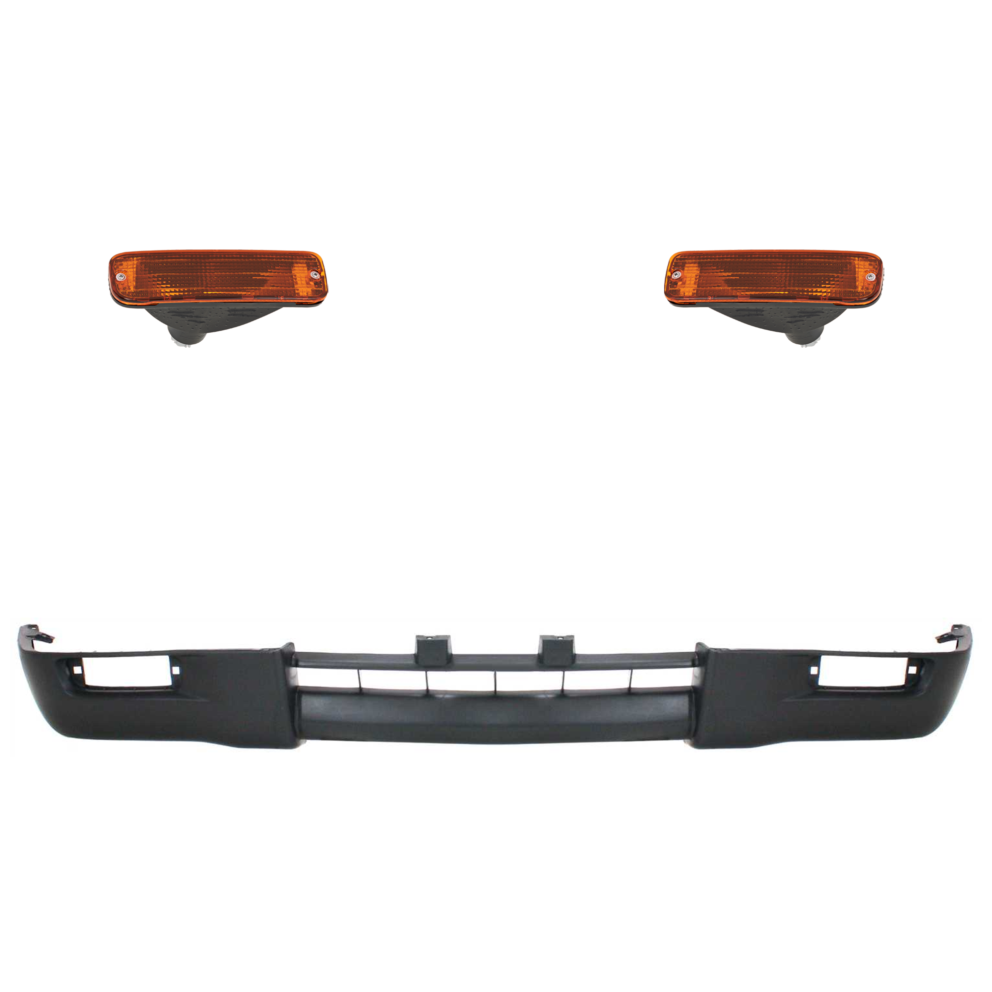 AM TACOMA 95-97 FRONT LOWER VALANCE 3 pc kit w Turn Signal Light Panel Textured 4WD SKU KIT 072324-253 Partslink TO1095175 TO2531122 TO2530122 OEM 5391104051-8151035110-81520351