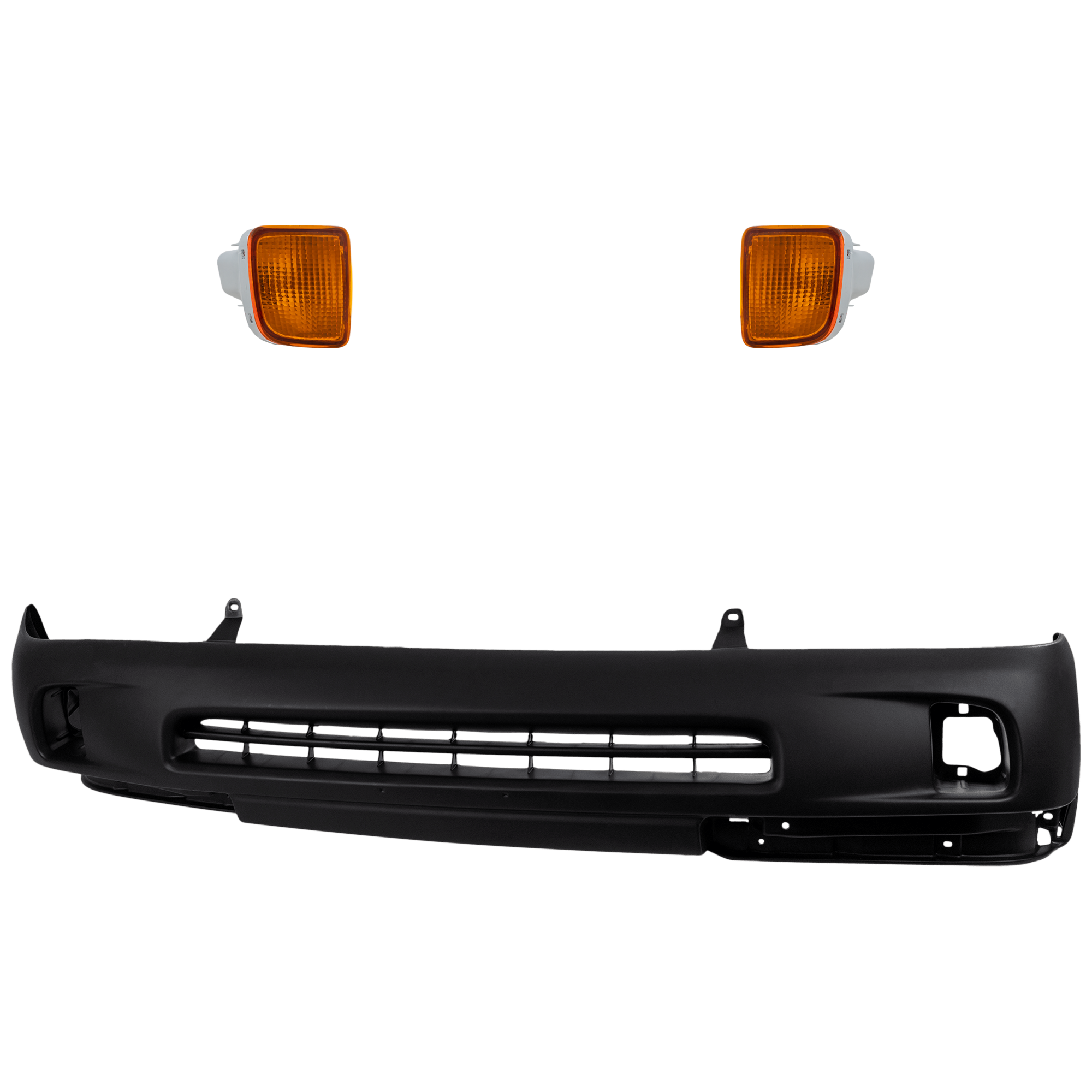 AM TACOMA 98-00 FRONT BUMPER COVER 3 pc kit w Turn Signal Light Primed 2WD Pre Runner Model 4WD All Cab Types SKU KIT 072324-255 Partslink TO2531128 TO2530128 OEM 5391104090 PFM 8151004010-8152