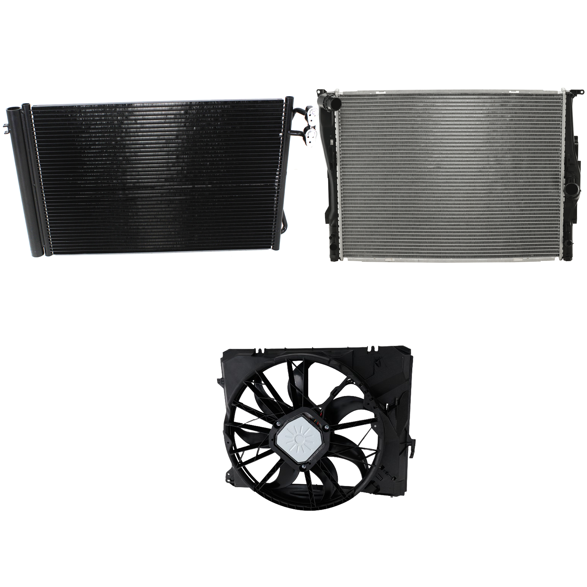 AM 3 SERIES 07-13 A C CONDENSER FAN ASSEMBLY 3.0L Eng. 6 Cyl. 3 pc kit with Cooling Fan Assembly and Radiator SKU KIT 072324-32 Partslink BM3030124 BM3115117 BM3000148 OEM 64539229022-17425A3F107-171175