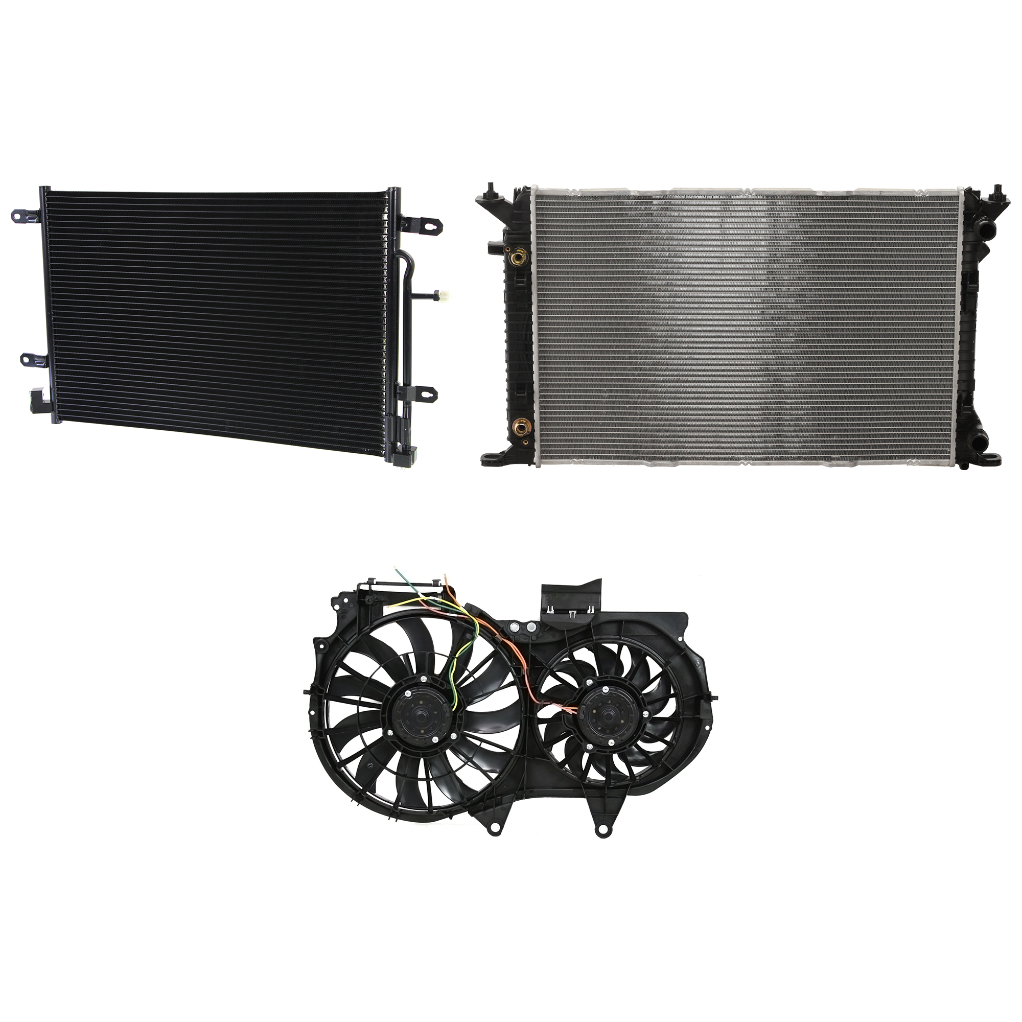 AM A4 A4 QUATTRO 09-09 A C CONDENSER RADIATOR COOLING FAN KIT 3 pc kit 2.0L Eng. 4 Cyl. SKU KIT 072324-40 Partslink AU3030127 AU3115107 AU3010145 OEM 8E0260403T 8E0121207F 8K012125