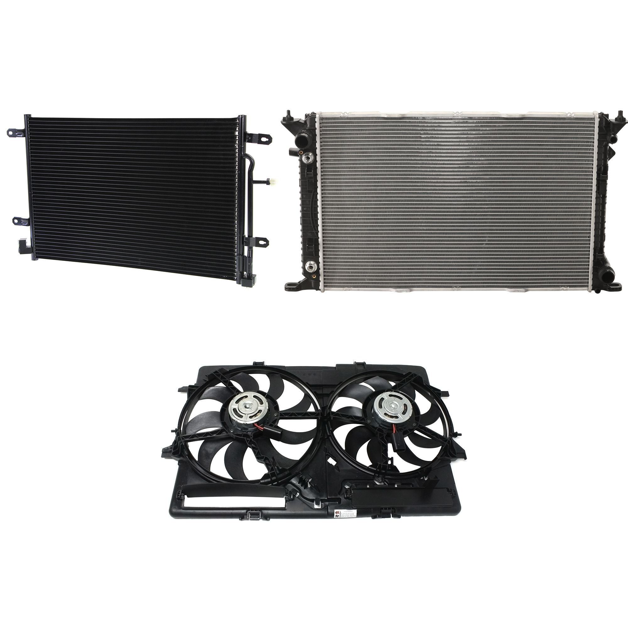 AM A4 QUATTRO 09-09 A C CONDENSER RADIATOR COOLING FAN KIT 3 pc kit 3.2L Eng. 6 Cyl. SKU KIT 072324-48 Partslink AU3030127 AU3115113 AU3010147 OEM 8E0260403T 8K0121207A PFM 8K01