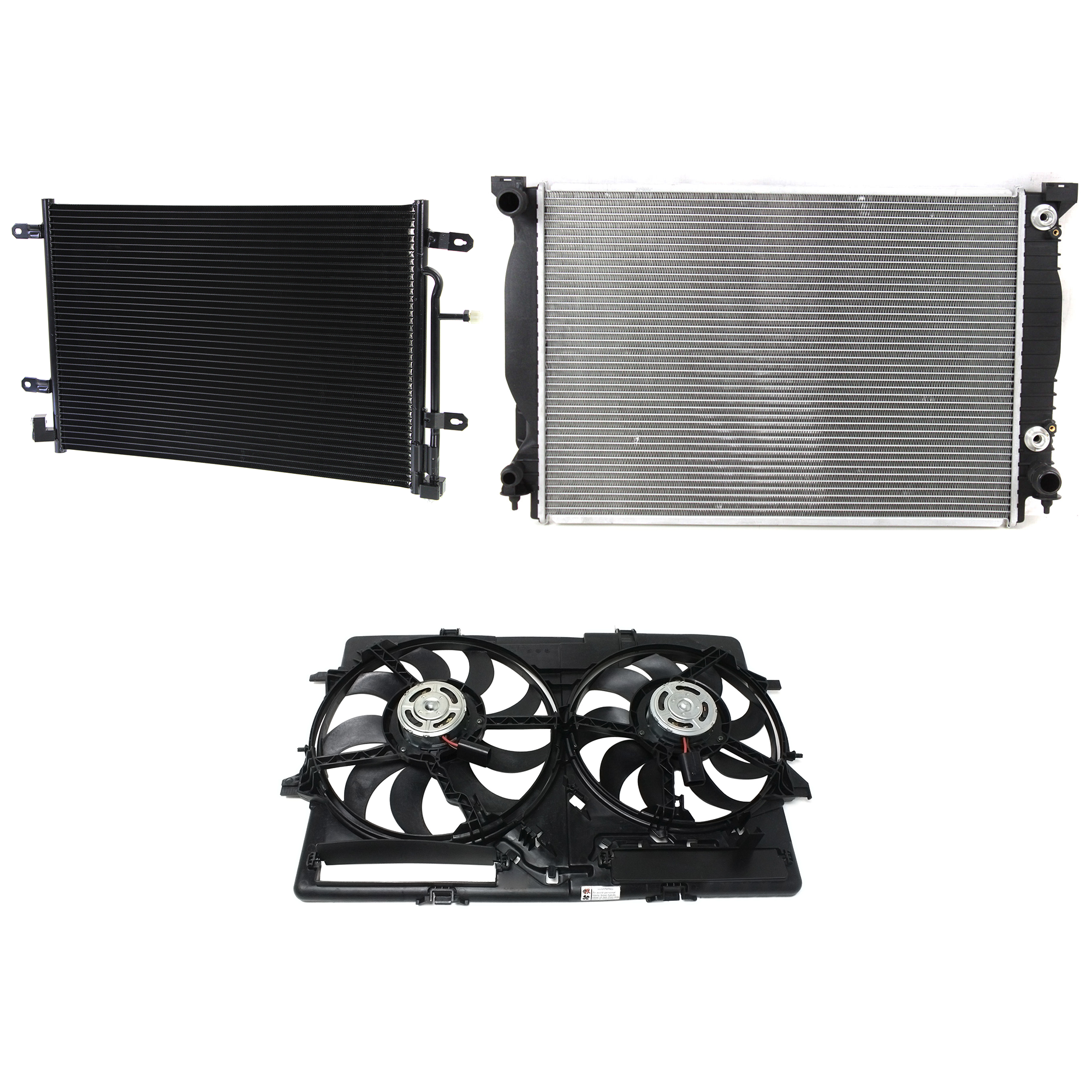 AM A4 QUATTRO 09-09 A C CONDENSER RADIATOR COOLING FAN KIT 3 pc kit 3.2L Eng. 6 Cyl. SKU KIT 072324-50 Partslink AU3030127 AU3115113 AU3010130 OEM 8E0260403T 8K0121207A PFM 8E01