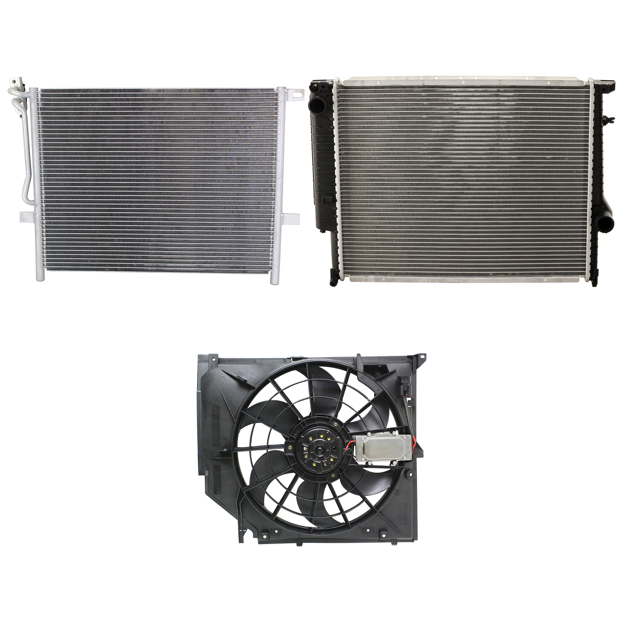 AM 323I 328I 99-99 A C CONDENSER RADIATOR COOLING FAN KIT 3 pc kit 2.5L and 2.8L Eng. 6 Cyl. SKU KIT 072324-51 Partslink BM3030105 BM3115108 BM3010105 OEM 64538377614-17117561757-171114