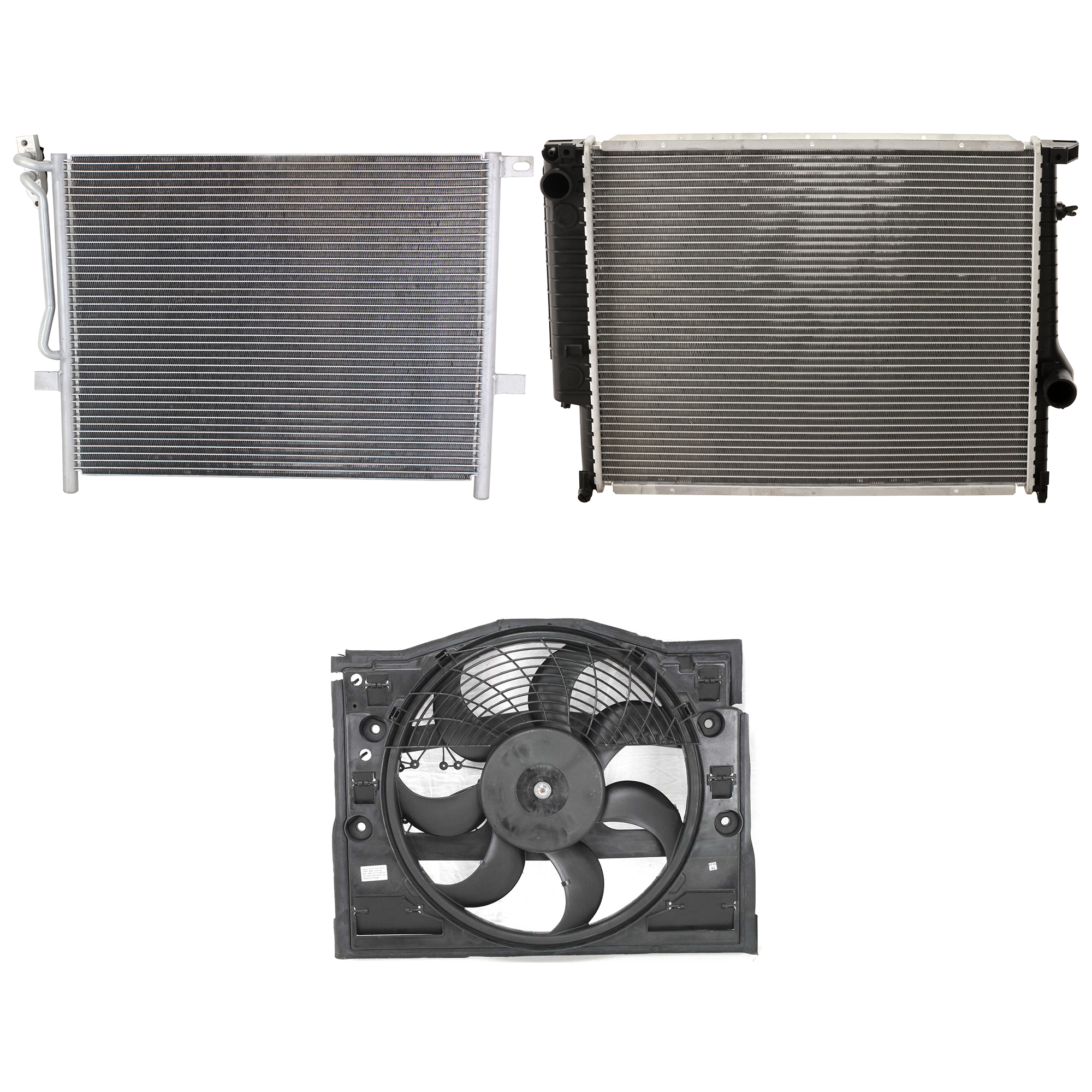 AM 323I 99-99 A C CONDENSER RADIATOR COOLING FAN KIT 3 pc kit 2.5L Eng. 6 Cyl. SKU KIT 072324-52 Partslink BM3030105 BM3020100 BM3010105 OEM 64538377614-64546988913-171114