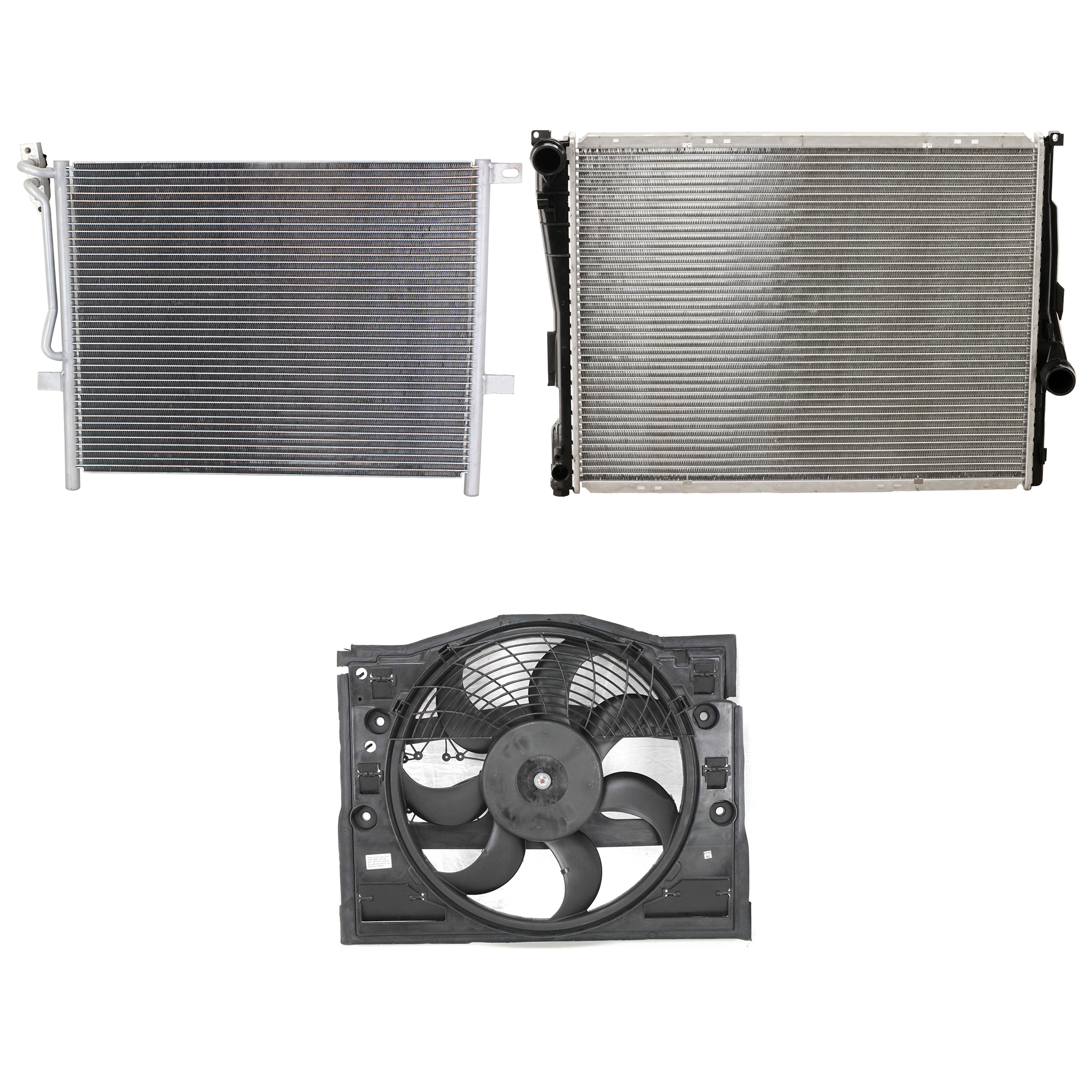 AM 3 SERIES 99-06 A C CONDENSER RADIATOR COOLING FAN KIT 3 pc kit 2.2L 2.5L 2.8L 3.0L Eng.L Eng. 6 Cyl. A3-15-16-1.8L Eng. SKU KIT 072324-54 Partslink BM3030105 BM3020100 BM3010107 OEM 64538377614-64546988913-171190