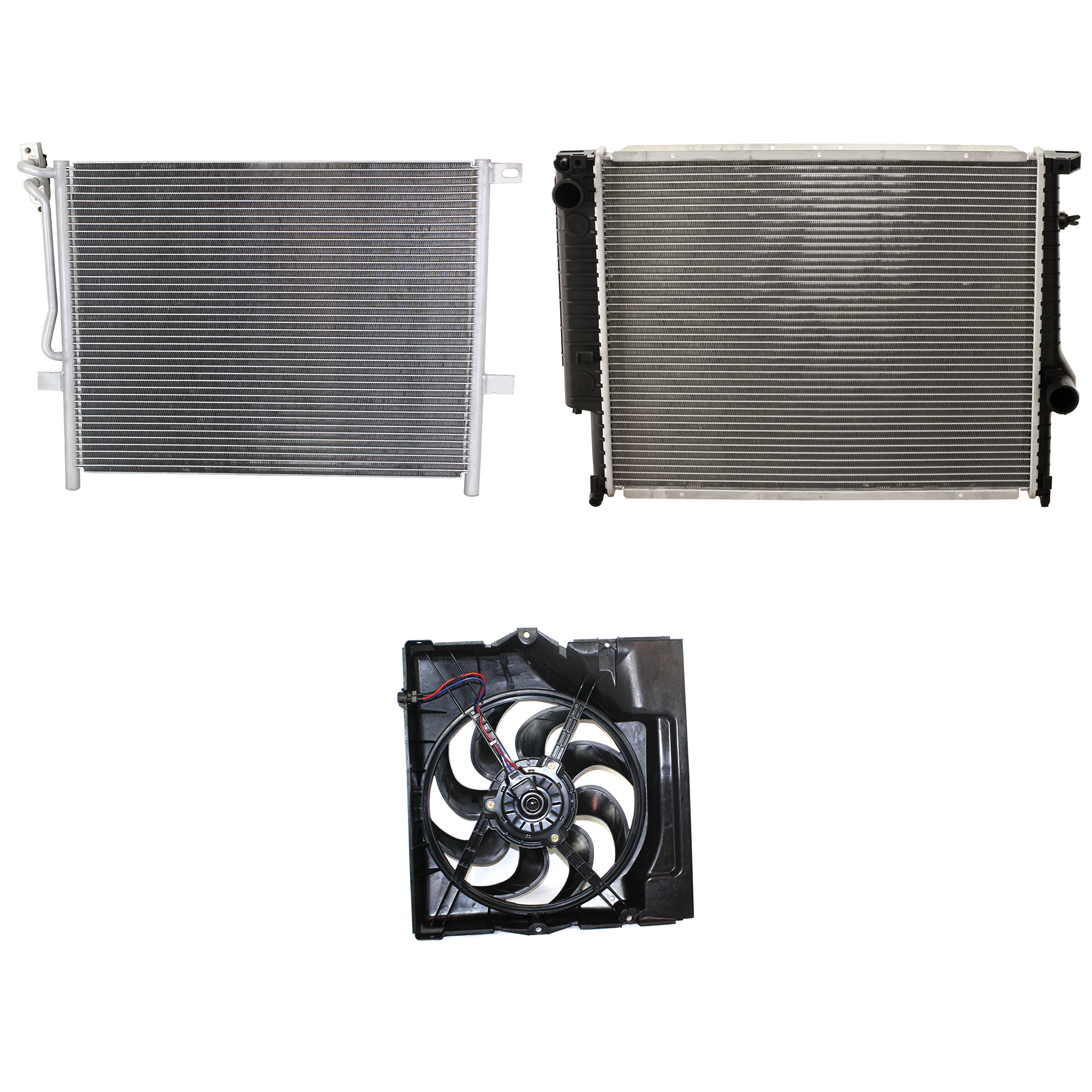 AM 323IS 99-99 A C CONDENSER RADIATOR COOLING FAN KIT 3 pc kit 2.5L Eng. 6 Cyl. SKU KIT 072324-55 Partslink BM3030105 BM3113106 BM3010105 OEM 64538377614-64508364093-171114