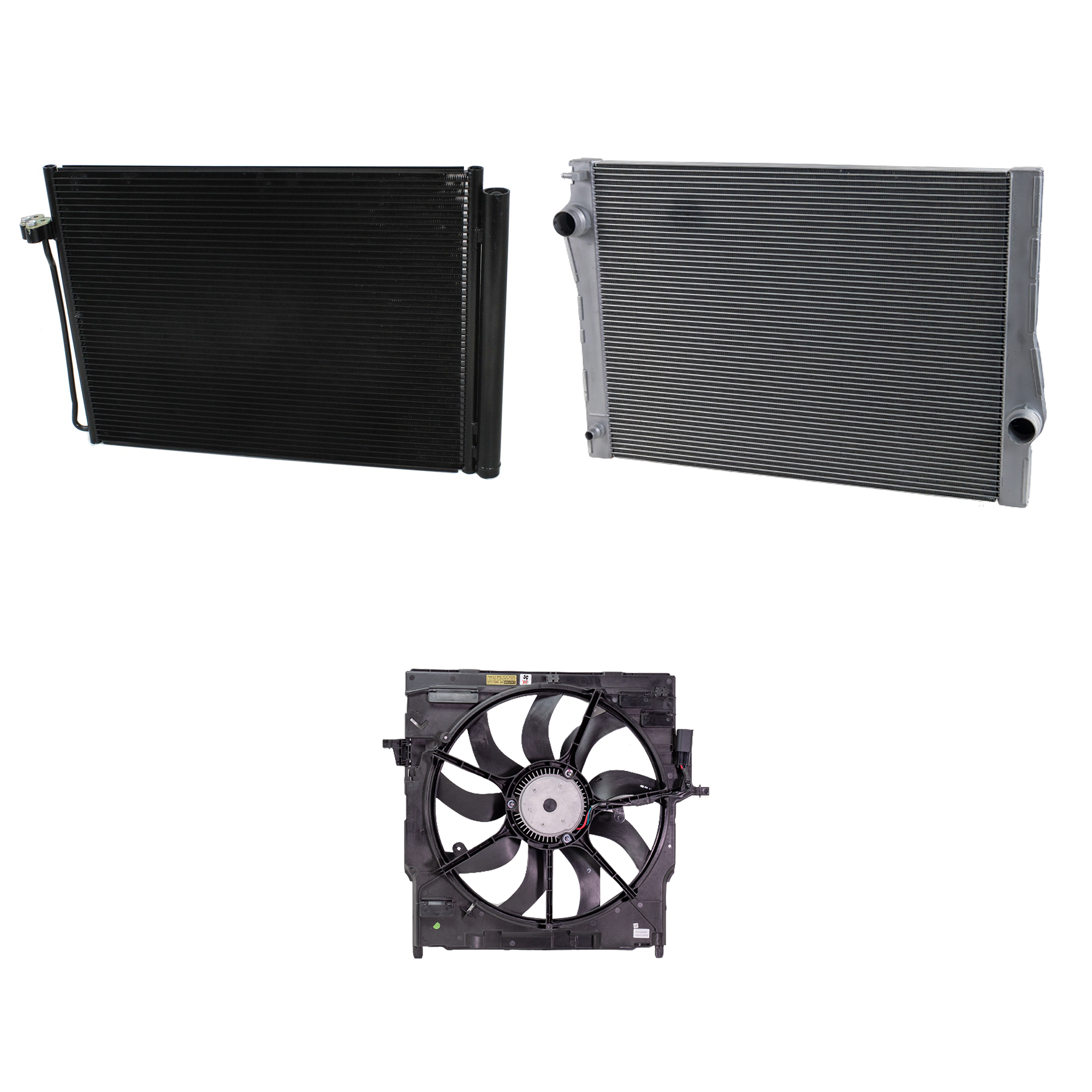 AM X5-16-18 X6-17-19 A C CONDENSER RADIATOR COOLING FAN KIT 3 pc kit 3.0L Eng. 6 Cyl. SKU KIT 072324-57 Partslink BM3030127 BM3115129 BM3010189 OEM 64509239992-17427634471-171186
