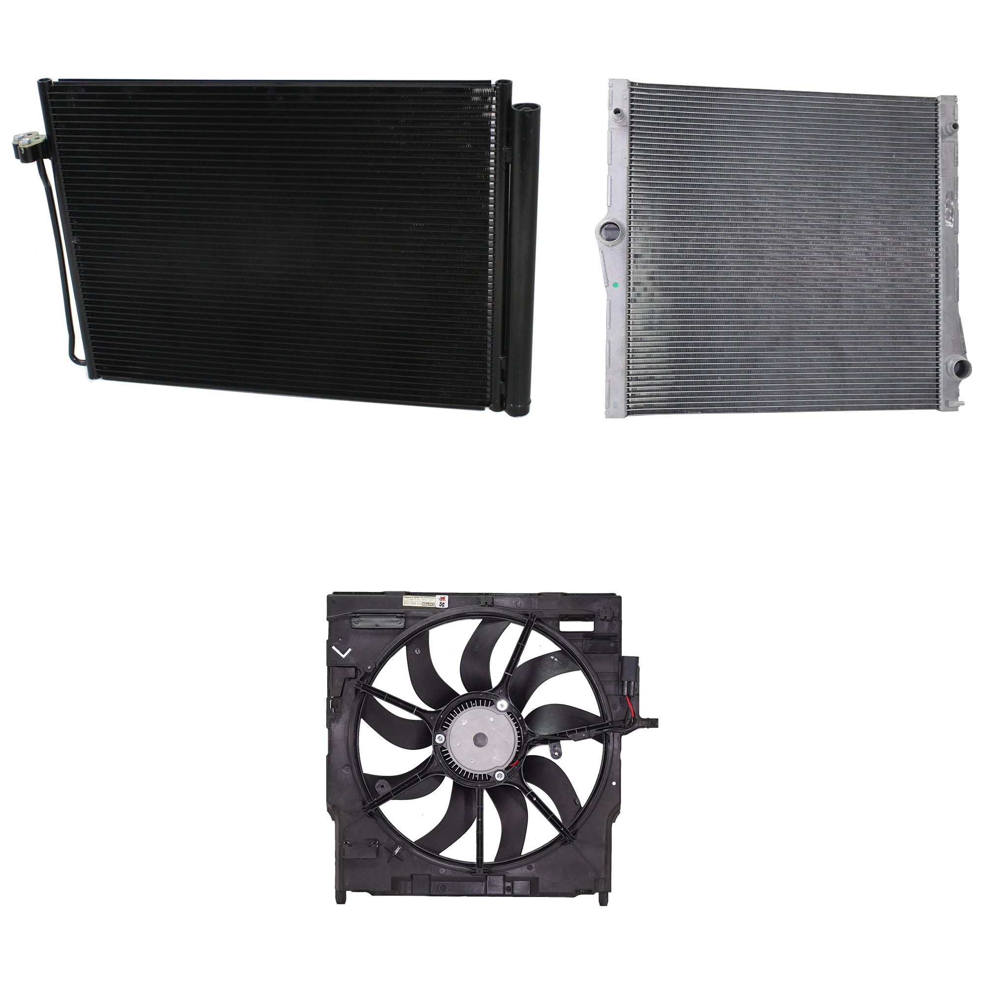 AM X5-09-10 A C CONDENSER RADIATOR COOLING FAN KIT 3 pc kit 3.0L Eng. 6 Cyl. SKU KIT 072324-58 Partslink BM3030127 BM3115124 BM3010171 OEM 64509239992-17428618242-171175