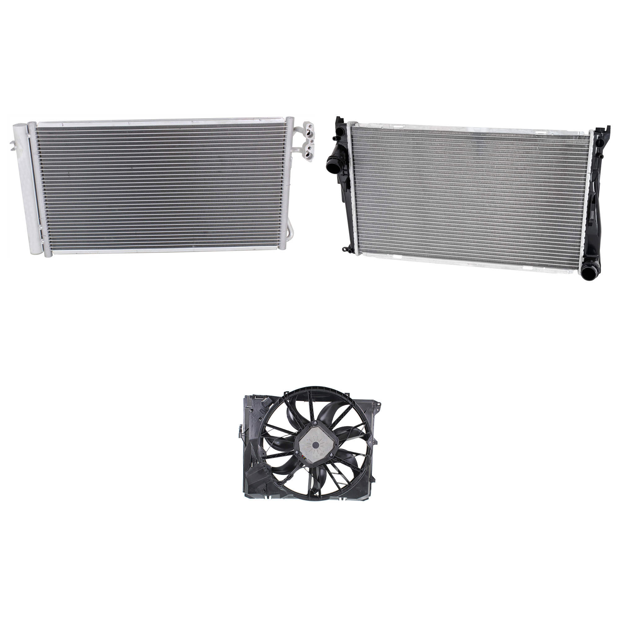 AM 135I 08-13-135IS 13-13 A C CONDENSER RADIATOR COOLING FAN KIT 3 pc kit 3.0L Eng. 6 Cyl. SKU KIT 072324-60 Partslink BM3030125 BM3117101 BM3010148 OEM 64539229021-17427562080-171175