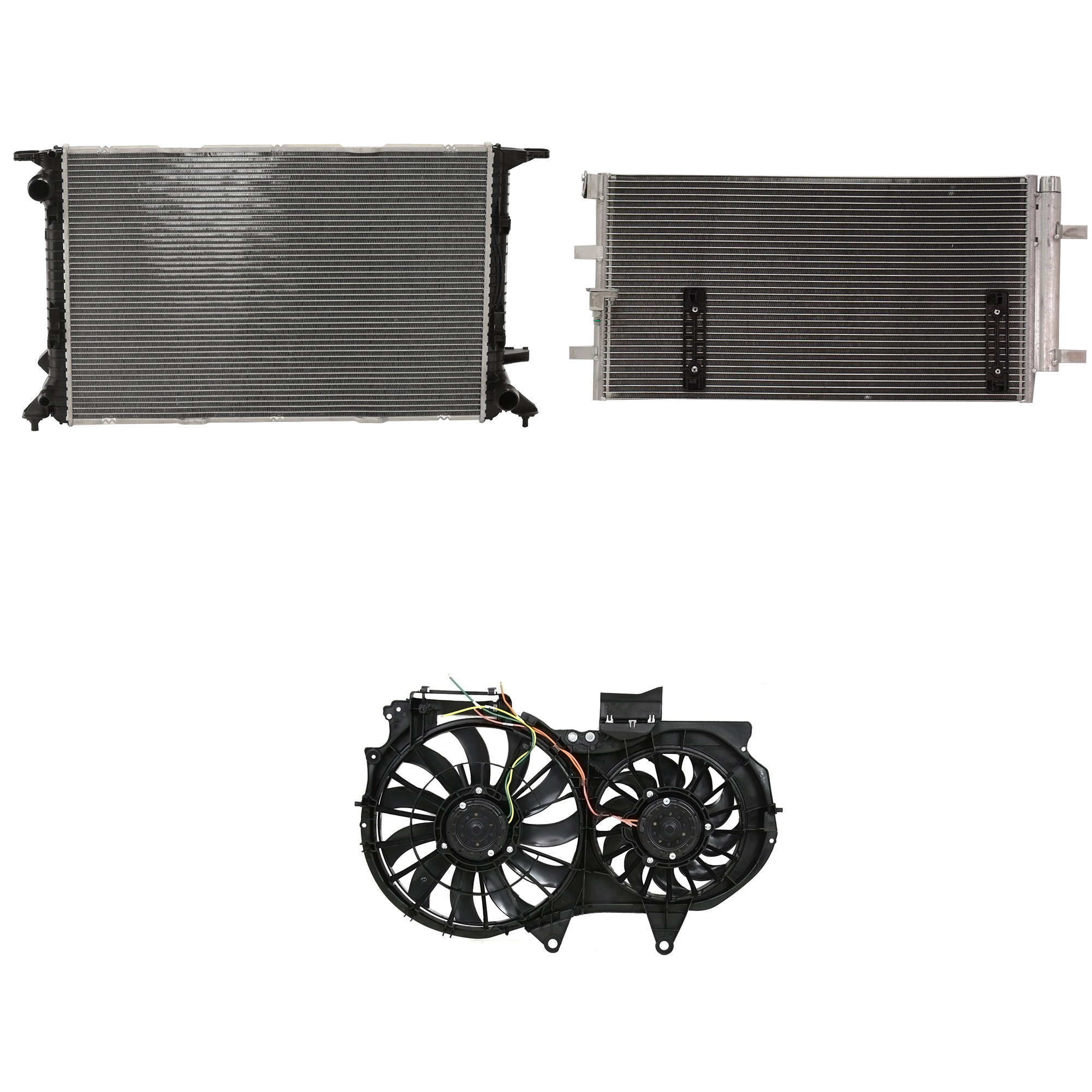 AM A4 QUATTRO 09-09 A C CONDENSER RADIATOR COOLING FAN KIT 3 pc kit 3.2L Eng. 6 Cyl. SKU KIT 072324-67 Partslink AU3030132 AU3115107 AU3010148 OEM 8K0260403AF 8E0121207F 8K01212