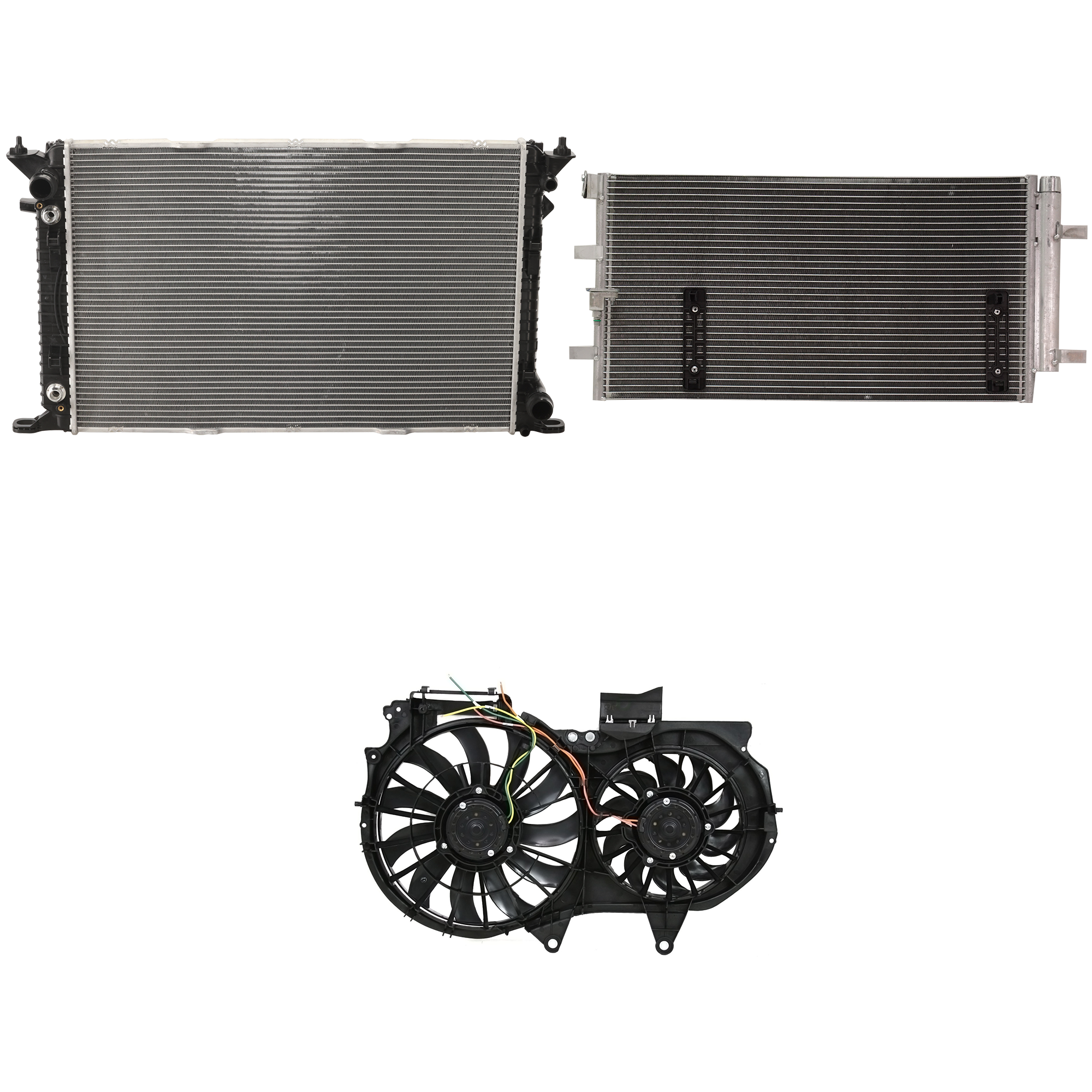 AM A4 QUATTRO 09-09 A C CONDENSER RADIATOR COOLING FAN KIT 3 pc kit 3.2L Eng. 6 Cyl. SKU KIT 072324-68 Partslink AU3030132 AU3115107 AU3010147 OEM 8K0260403AF 8E0121207F 8K01212