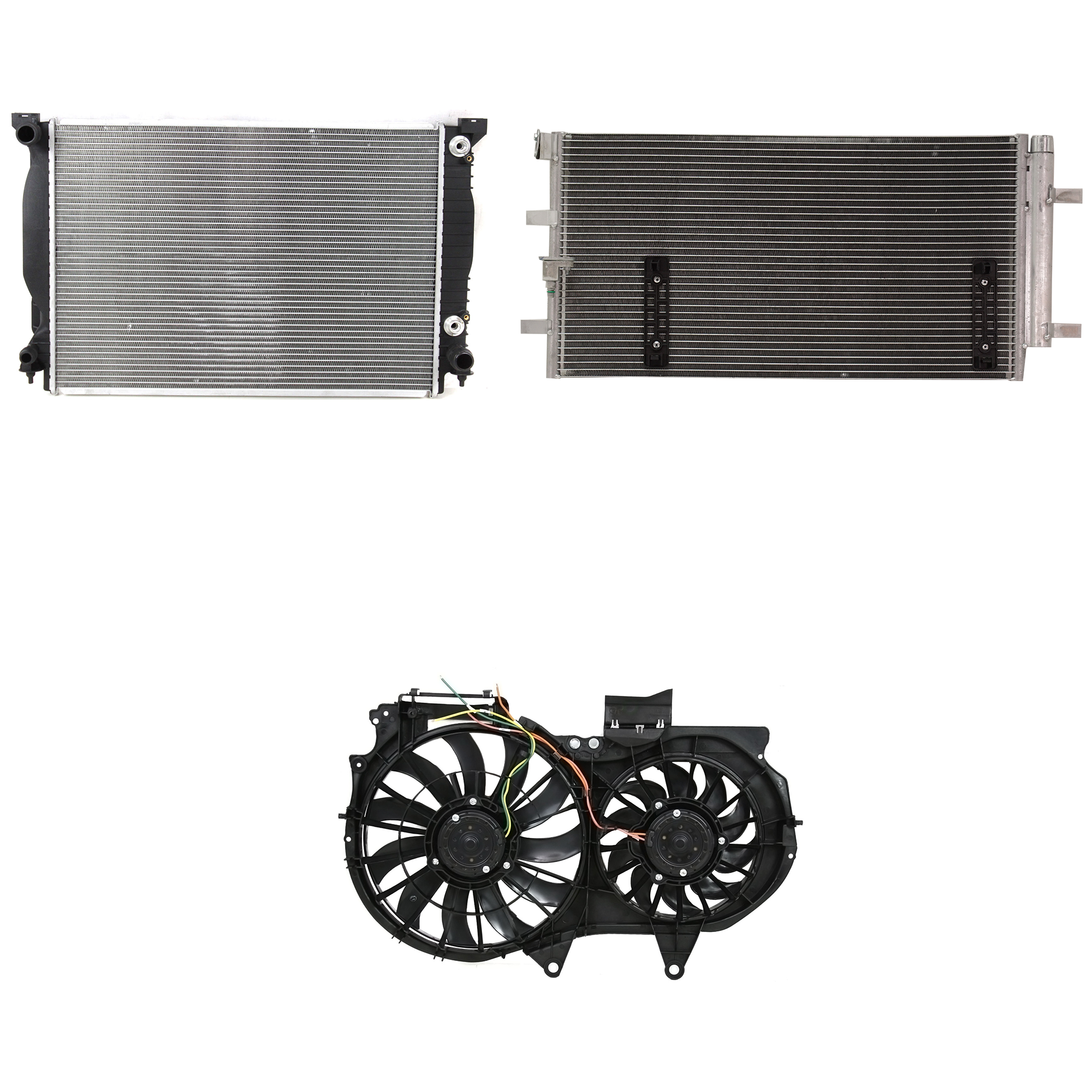 AM A4 QUATTRO 09-09 A C CONDENSER RADIATOR COOLING FAN KIT 3 pc kit 3.2L Eng. 6 Cyl. SKU KIT 072324-70 Partslink AU3030132 AU3115107 AU3010130 OEM 8K0260403AF 8E0121207F 8E01212